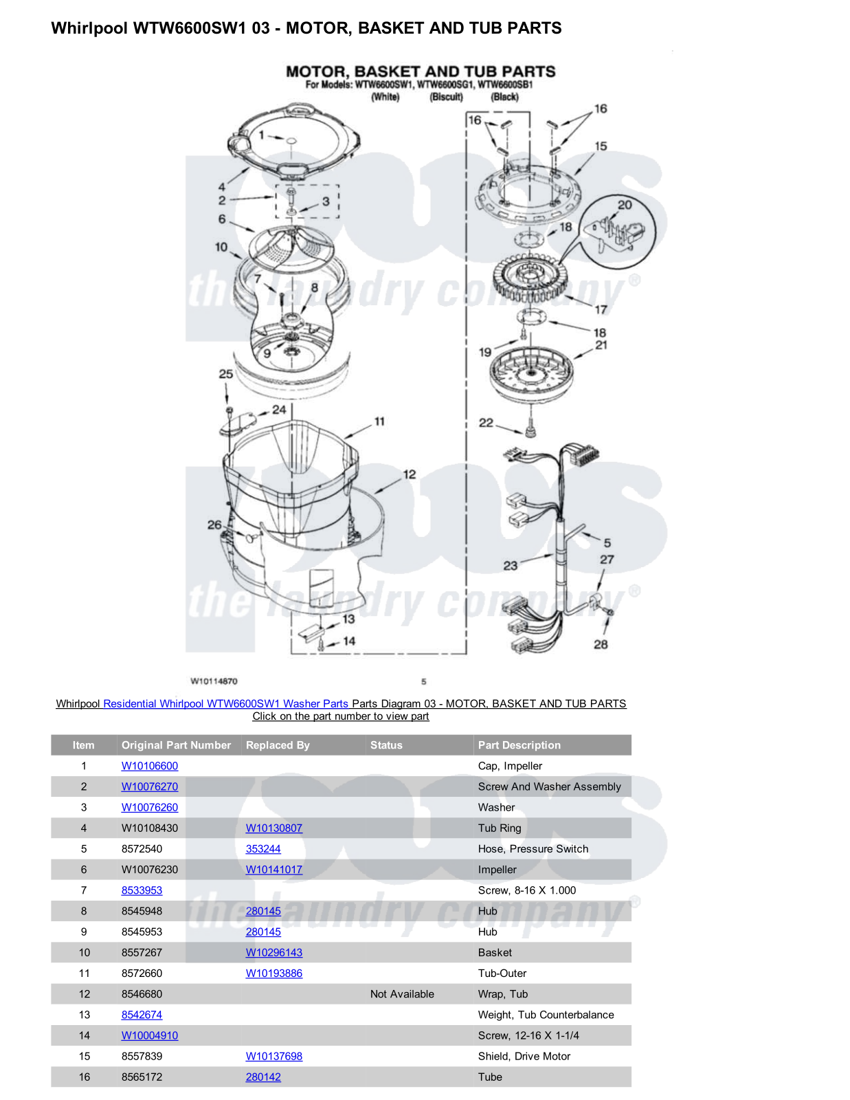 Whirlpool WTW6600SW1 Parts Diagram