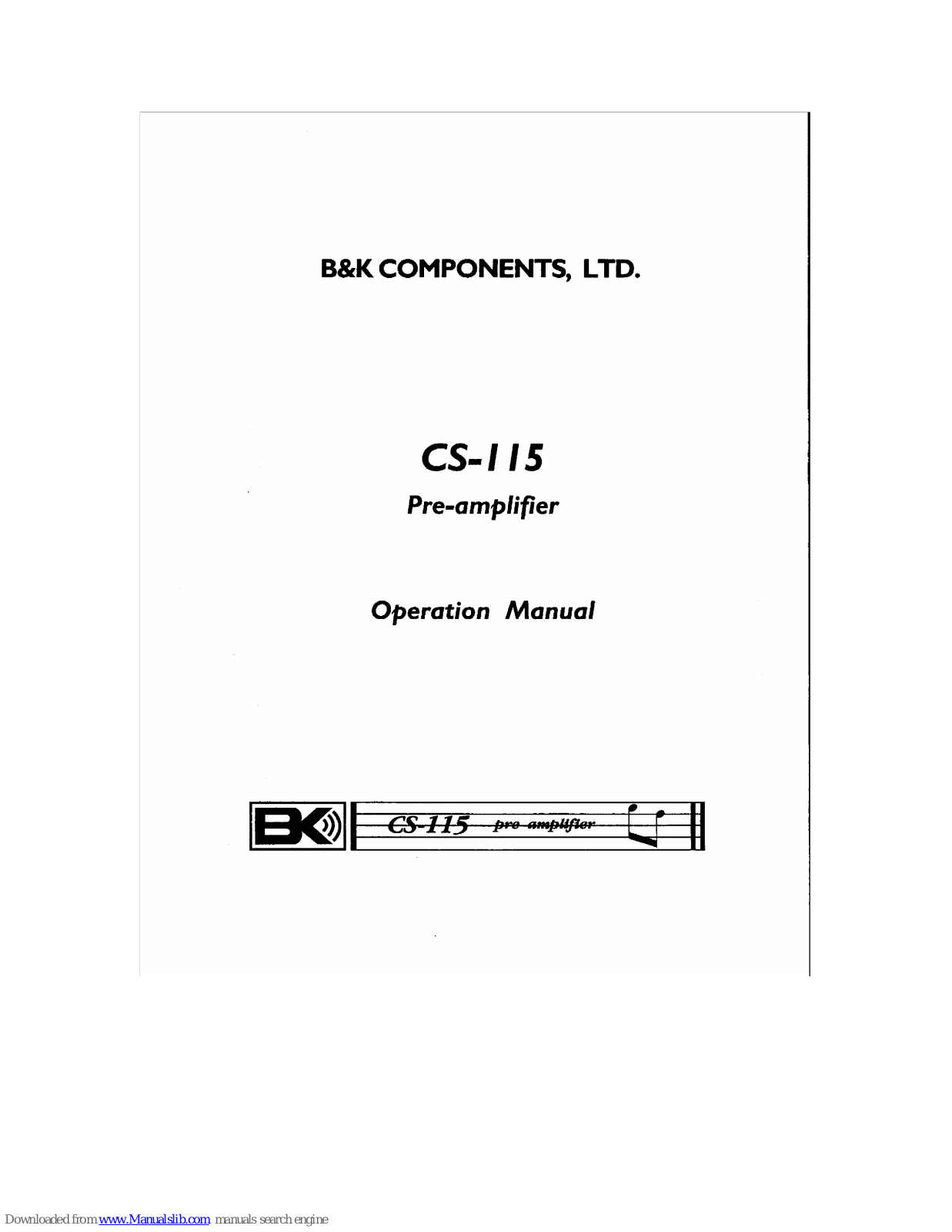 B&K COMPONENTS CS-115 Operation Manual - ManualMachine.com