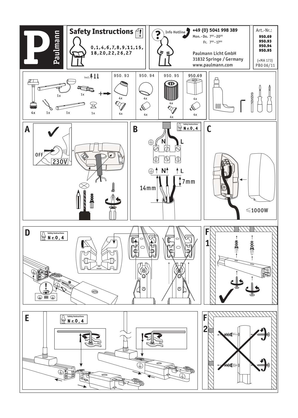 Paulmann 95069, 950.93, 950.94, 950.95 Safety instructions - ManualMachine.com
