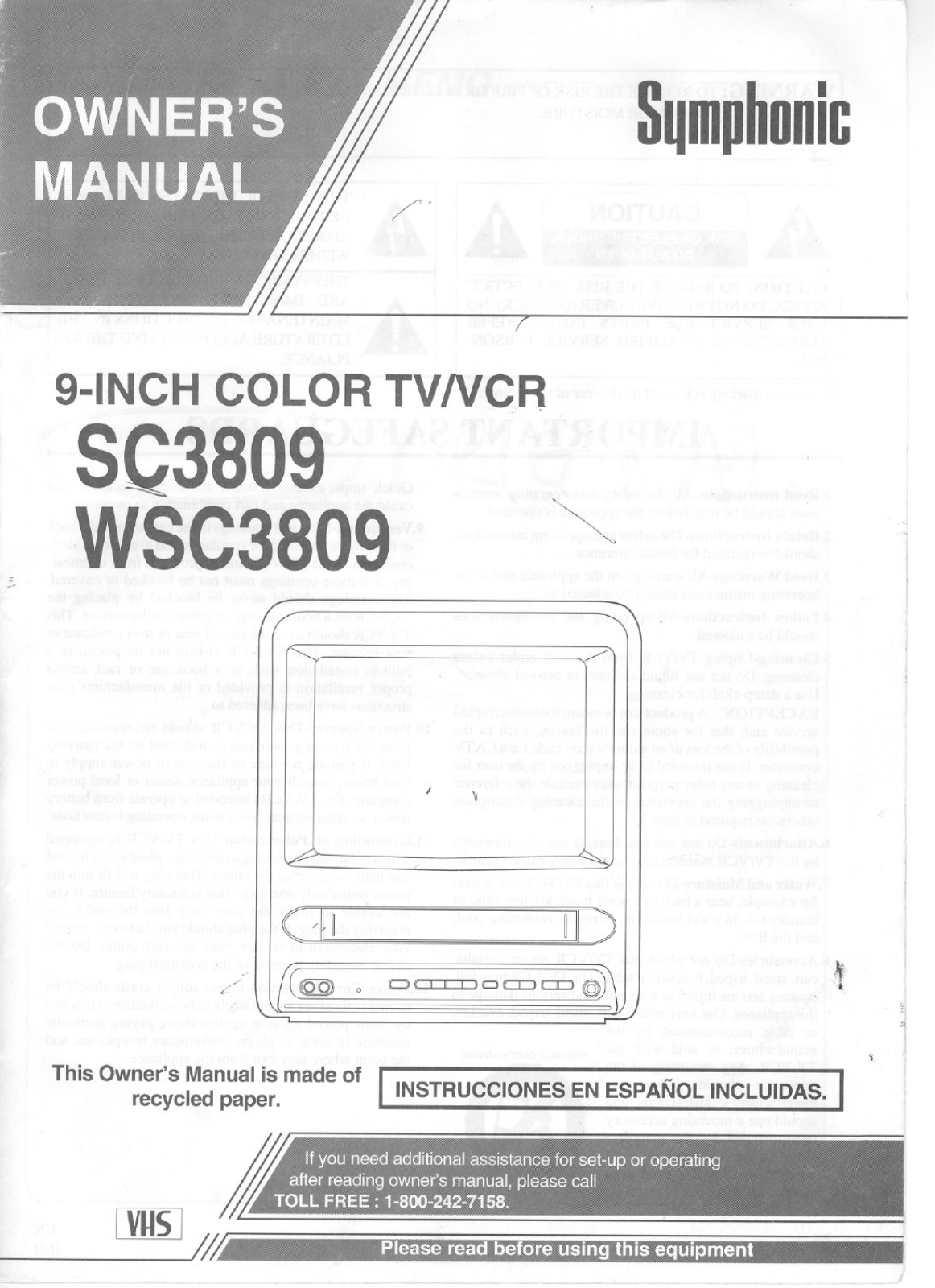 FUNAI WSC3809, SC3809, WSC3809, SC3809 User Manual