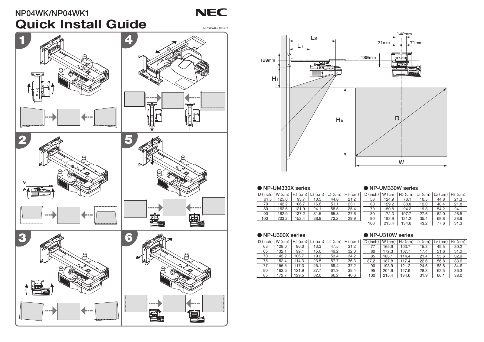 NEC NP-UM330W, NP-UM361Xi-WK, NP-UM351W-WK, NP-U321H-WK, NP-U321Hi-TM Installation and Setup Guide