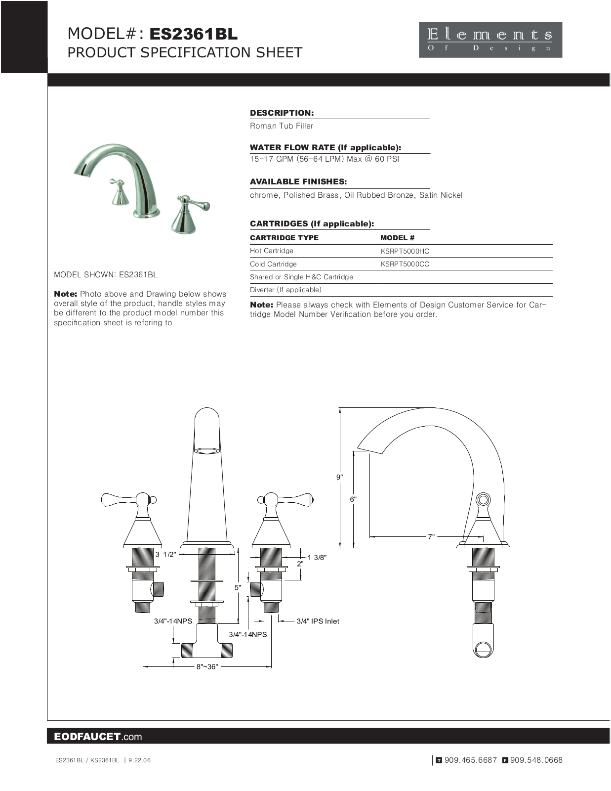 Elements of Design EDE1051 Specification Sheet - ManualMachine.com