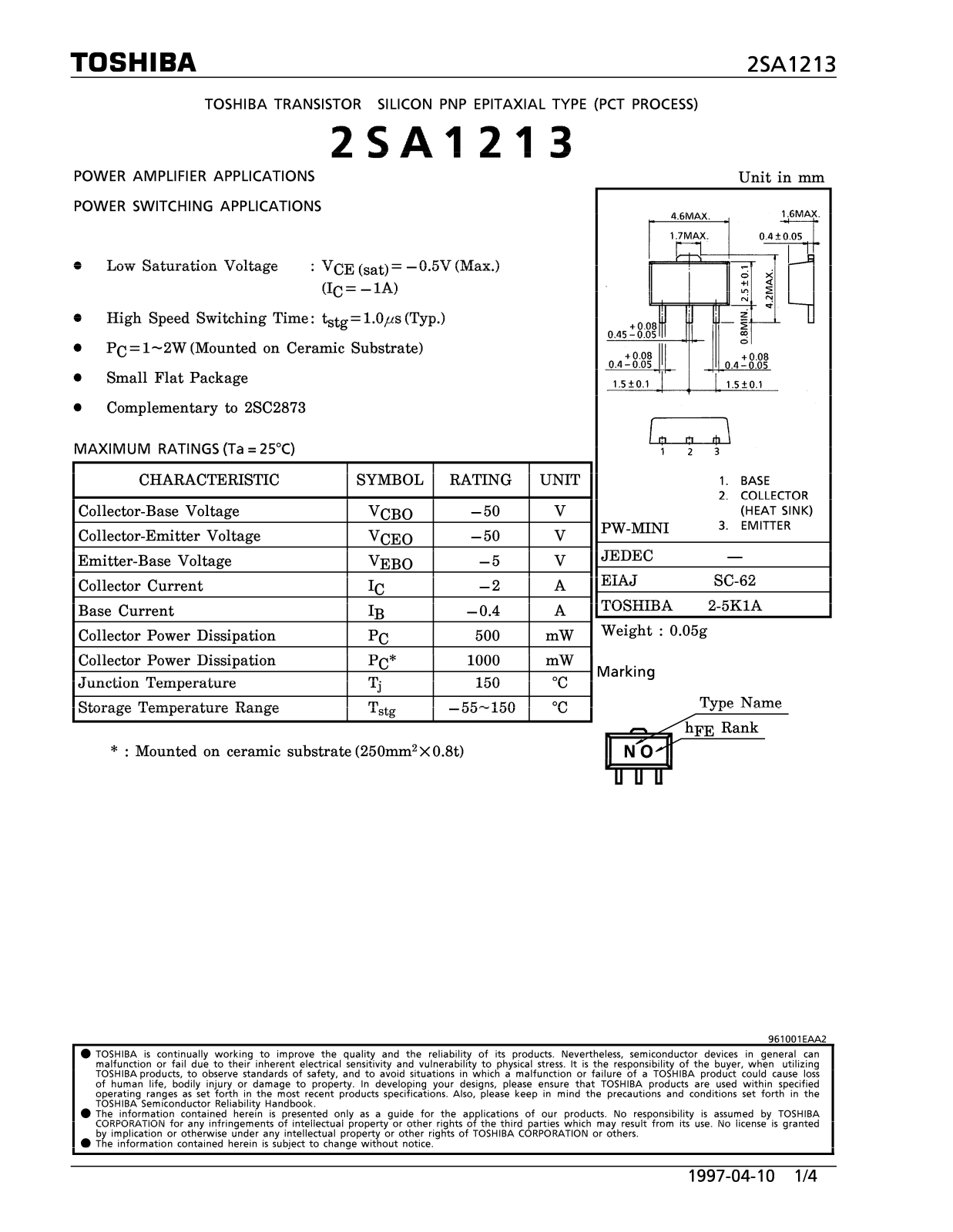 Toshiba 2SA1213 Datasheet