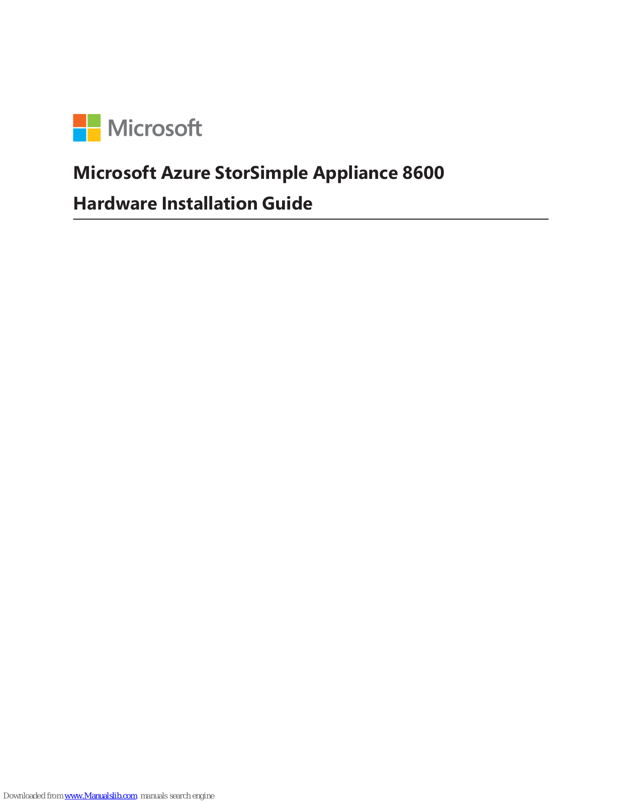 Microsoft Azure StorSimple Appliance 8600 Hardware Installation Manual