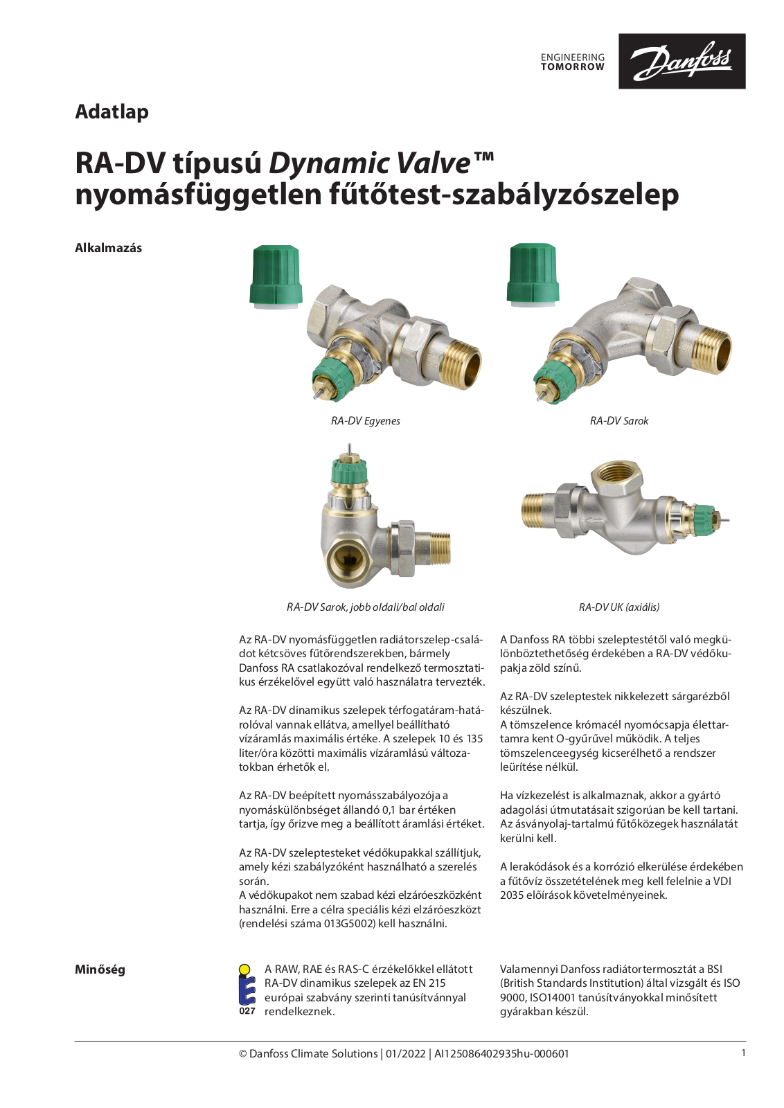 Danfoss RA-DV Data sheet