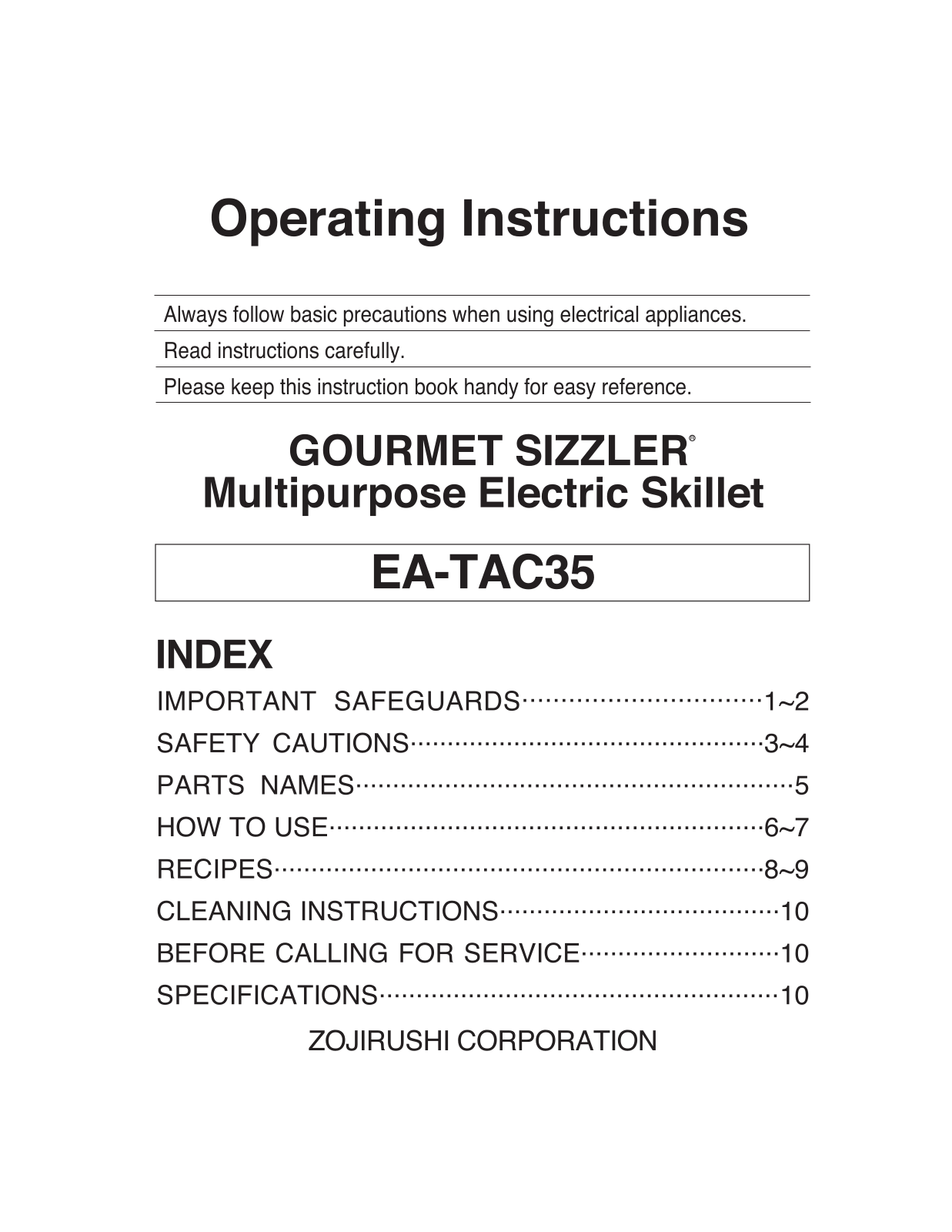 Zojirushi EA-TAC35 Owner's Manual