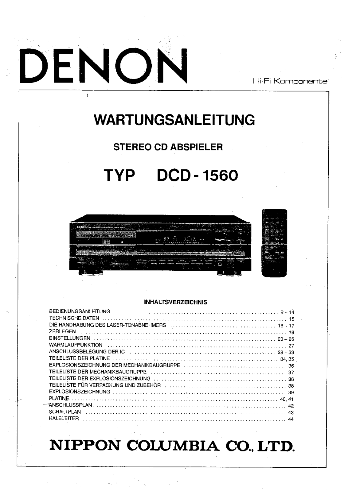 Denon DCD-1560 Service Manual