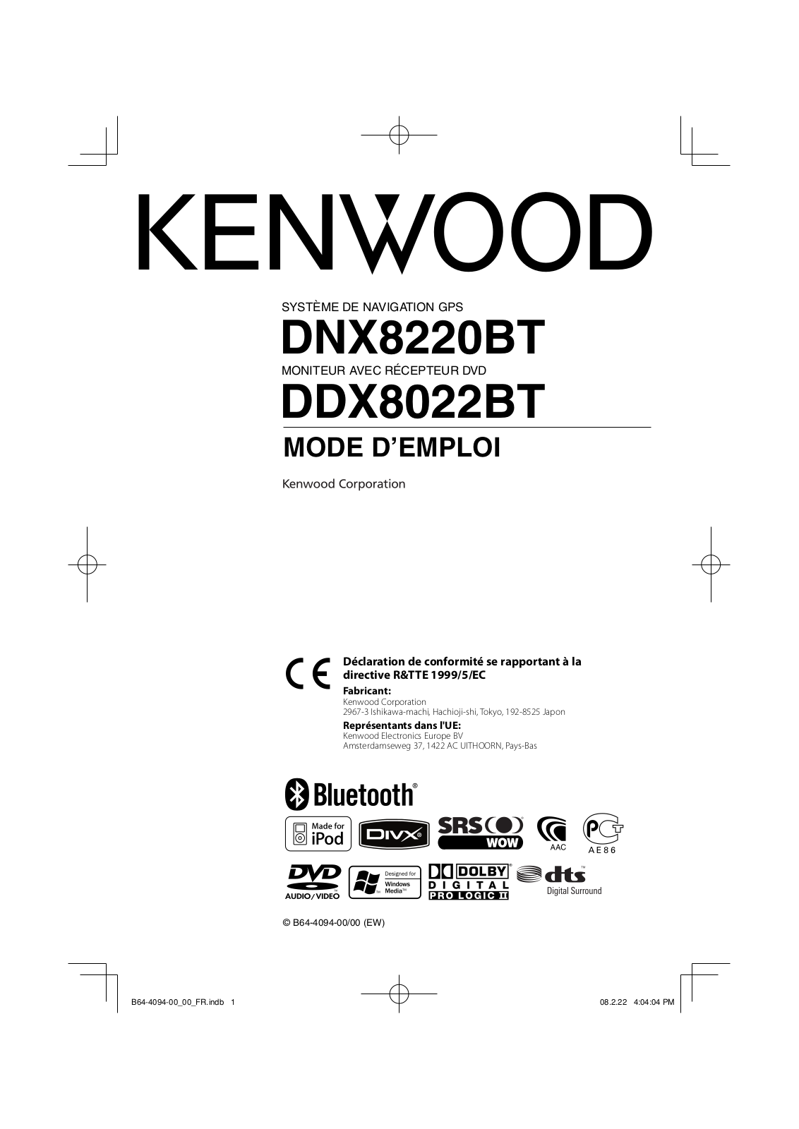 KENWOOD DNX 8022 BT Instruction Manual