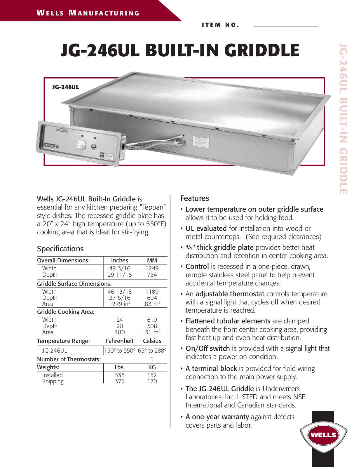 Wells JG-246UL User Manual