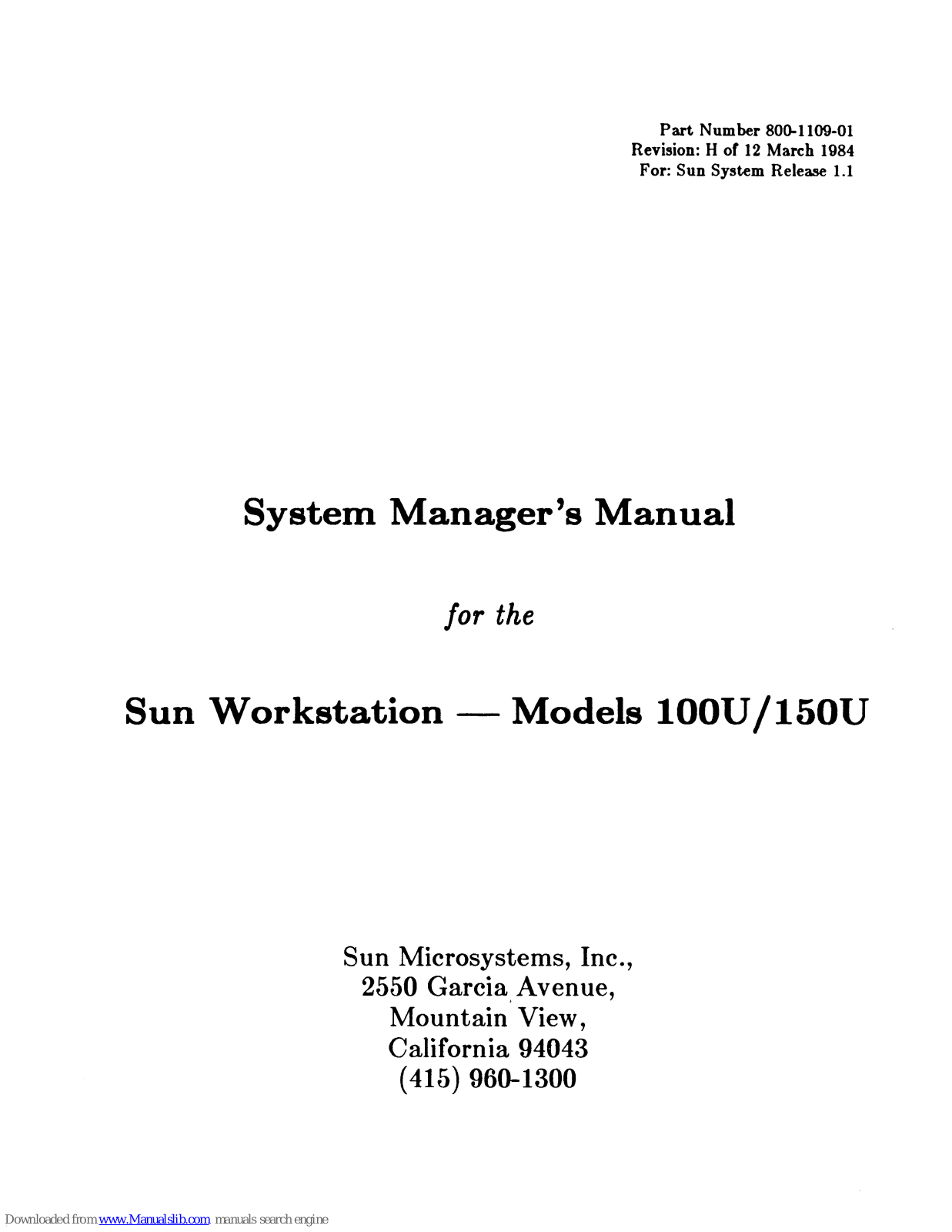 Sun Microsystems Sun Workstation 100U, Sun Workstation 150U System Manager's Manual - ManualMachine.com