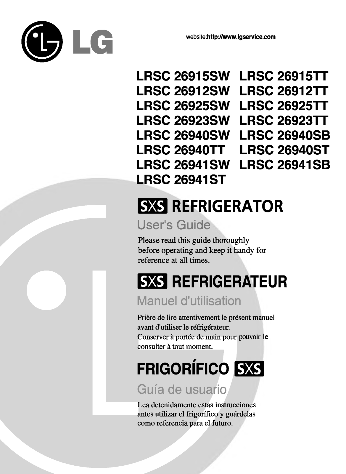 LG LRSC26915SW, LRSC26940SW, LRSC26912SW, LRSC26941SW Manual