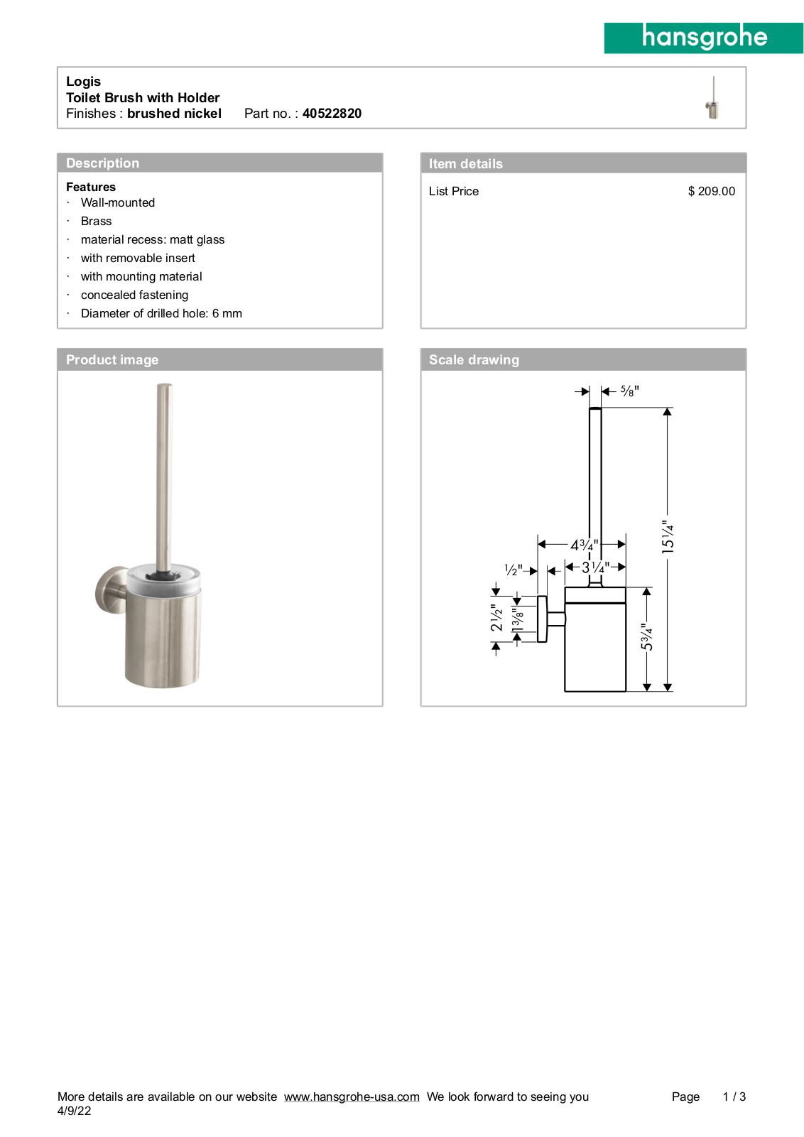 Hansgrohe HAN2647 Specifications - ManualMachine.com