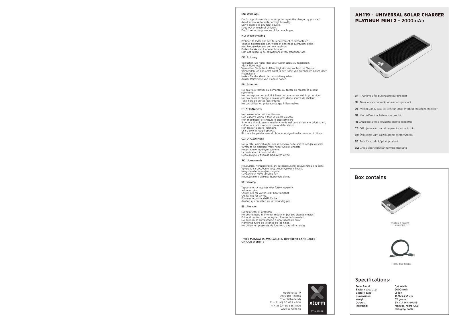 Xtorm by A-Solar AM119 Data Sheet - ManualMachine.com