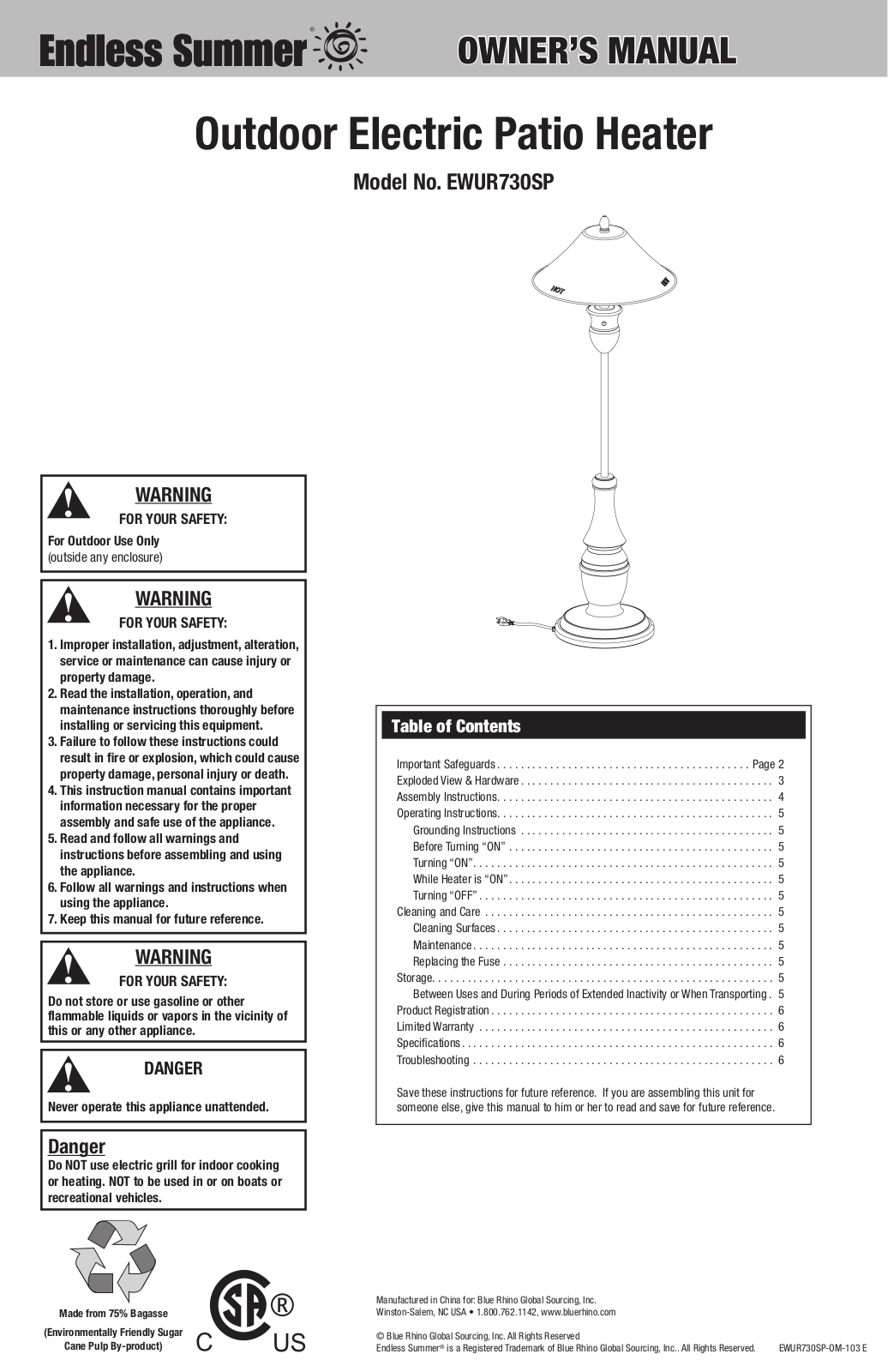 Endless summer EWUR730SP User Manual