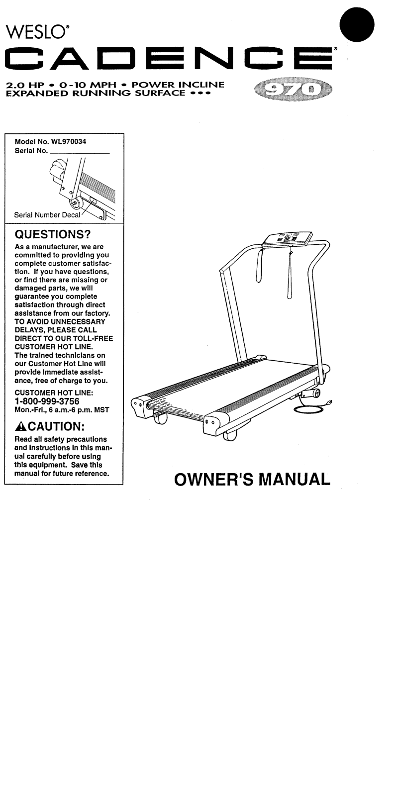 Weslo WL970034 Owner's Manual