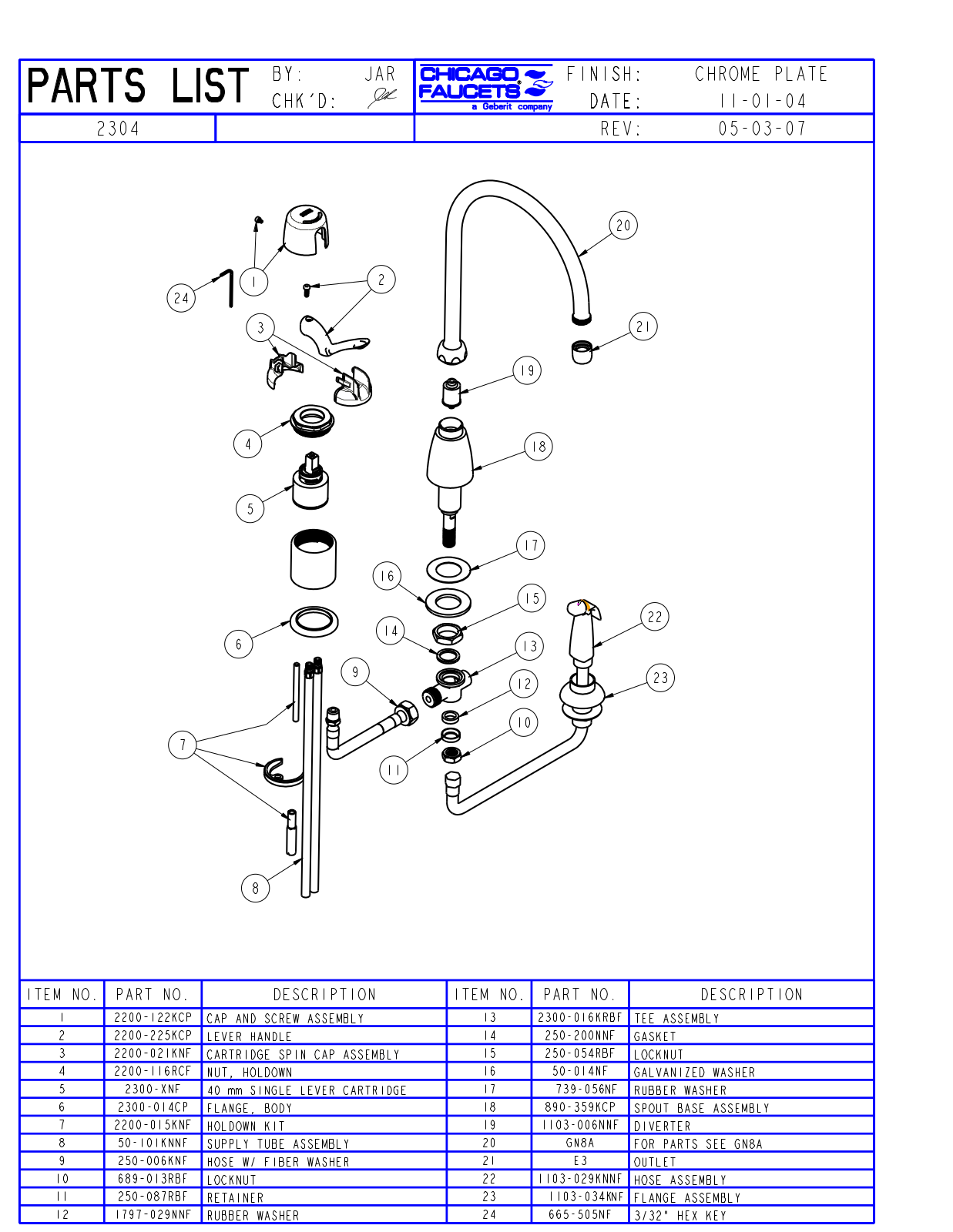 Chicago Faucet 2304-CP Parts List