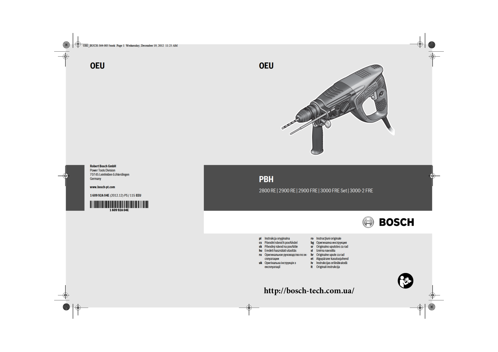 Bosch PBH 2900 RE User Manual