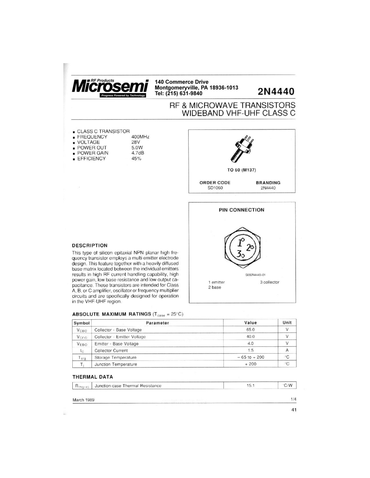 Microsemi Corporation SD1060 Datasheet