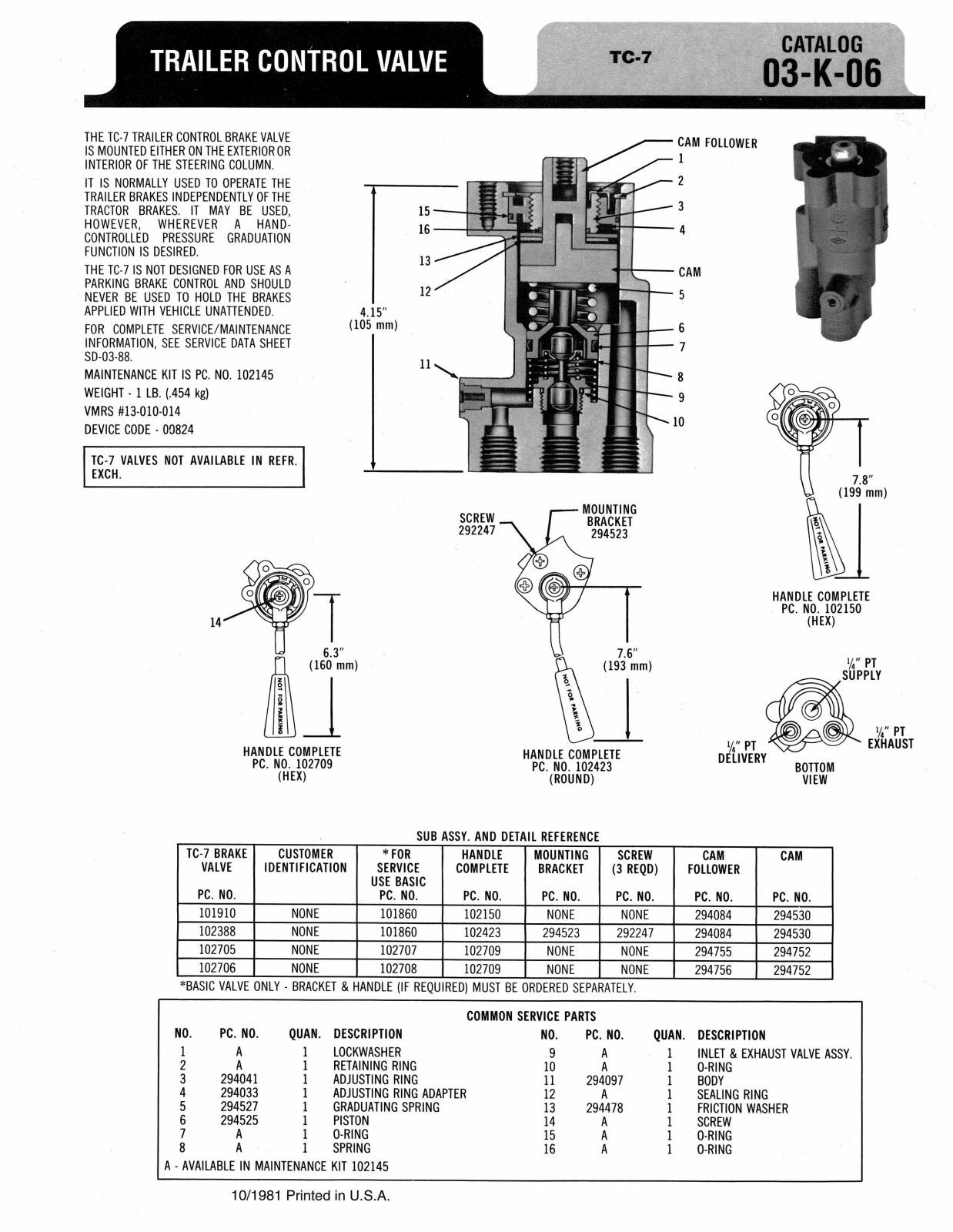 BENDIX 03-K-06 User Manual