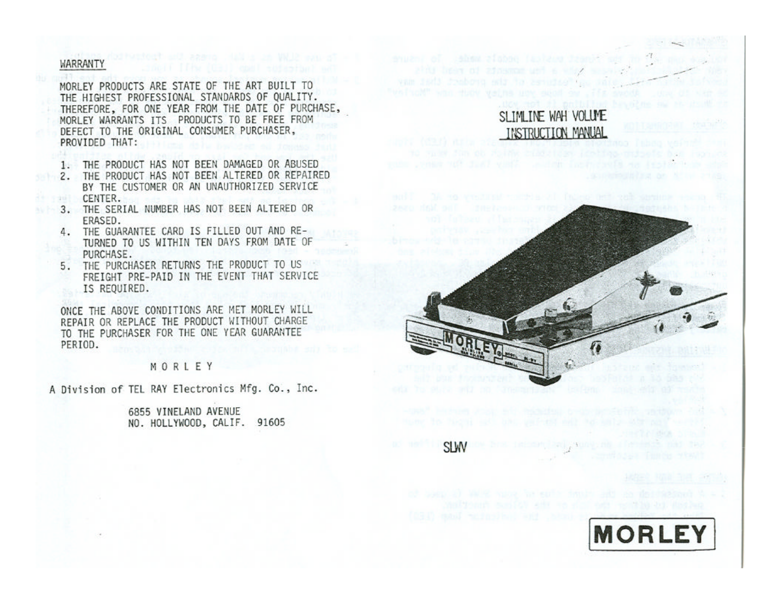 Morley SLWV Owner's Manual