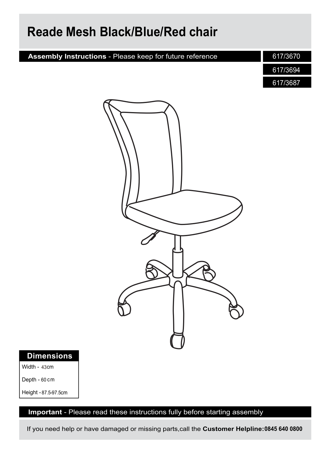 Argos 243000 ASSEMBLY INSTRUCTIONS