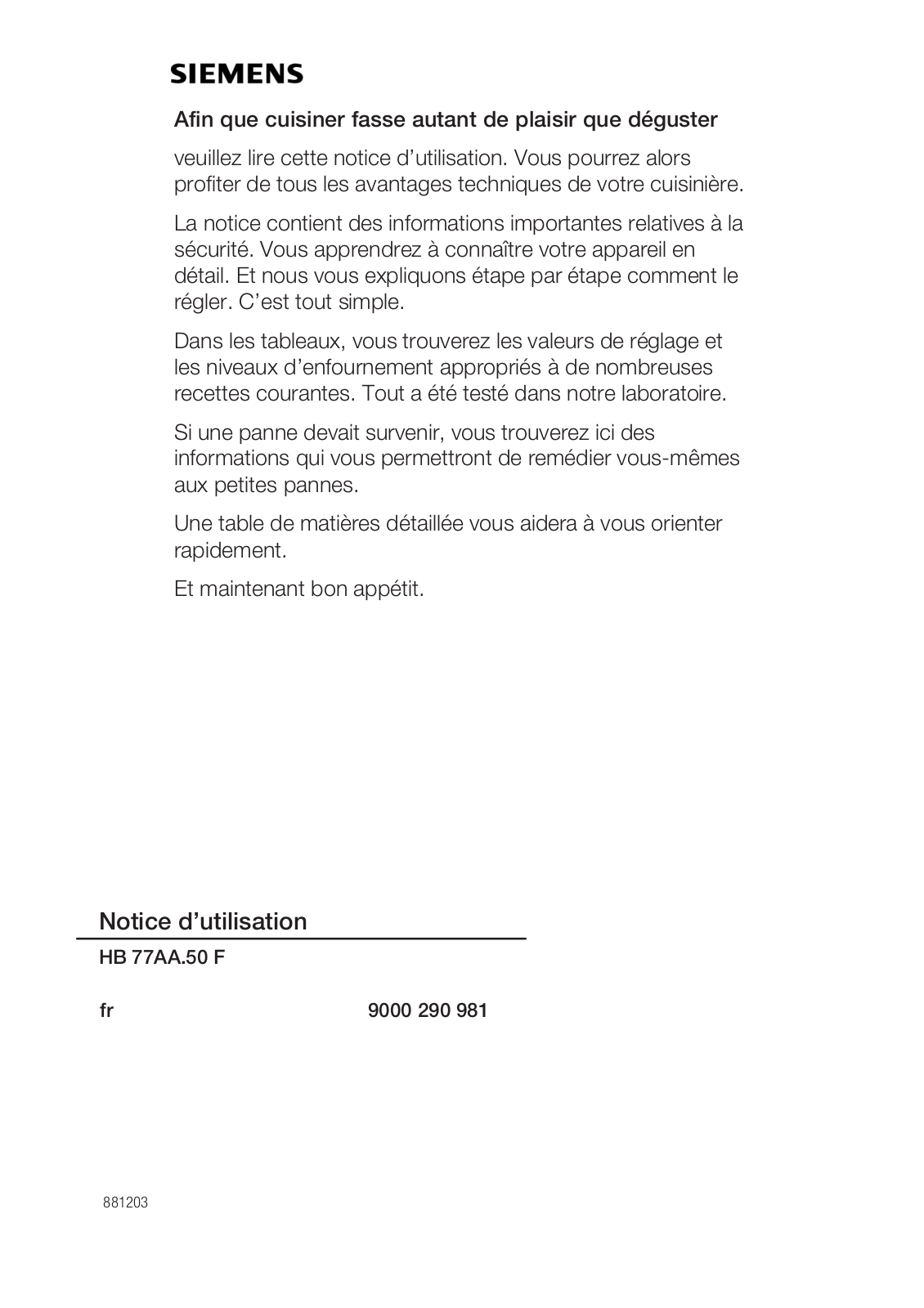 SIEMENS HB77AA550F User Manual