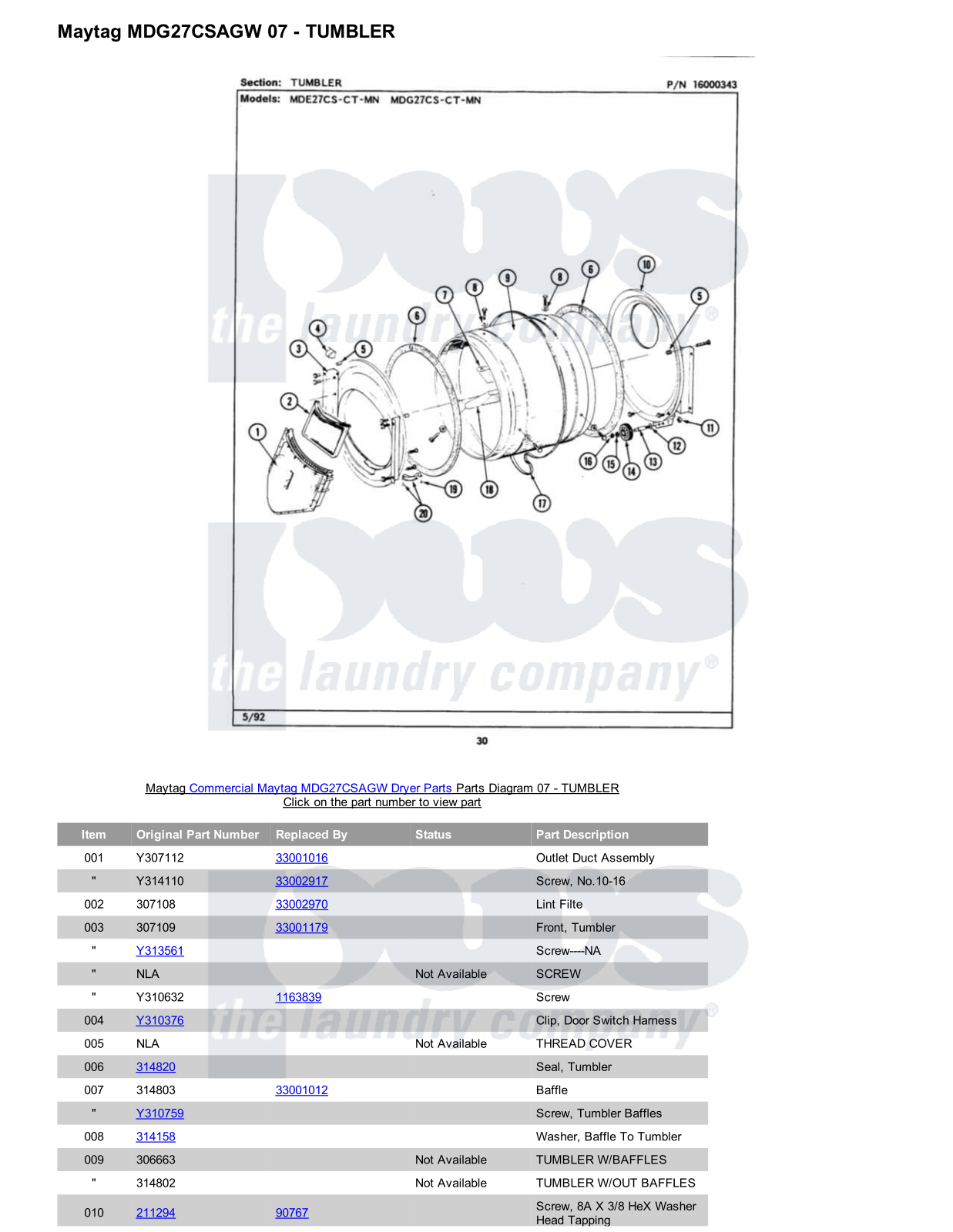 Maytag MDG27CSAGW Parts Diagram