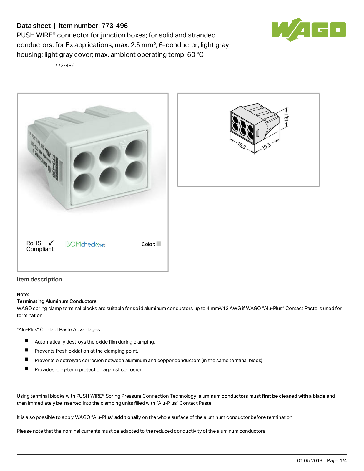 Wago 773-496 Data Sheet