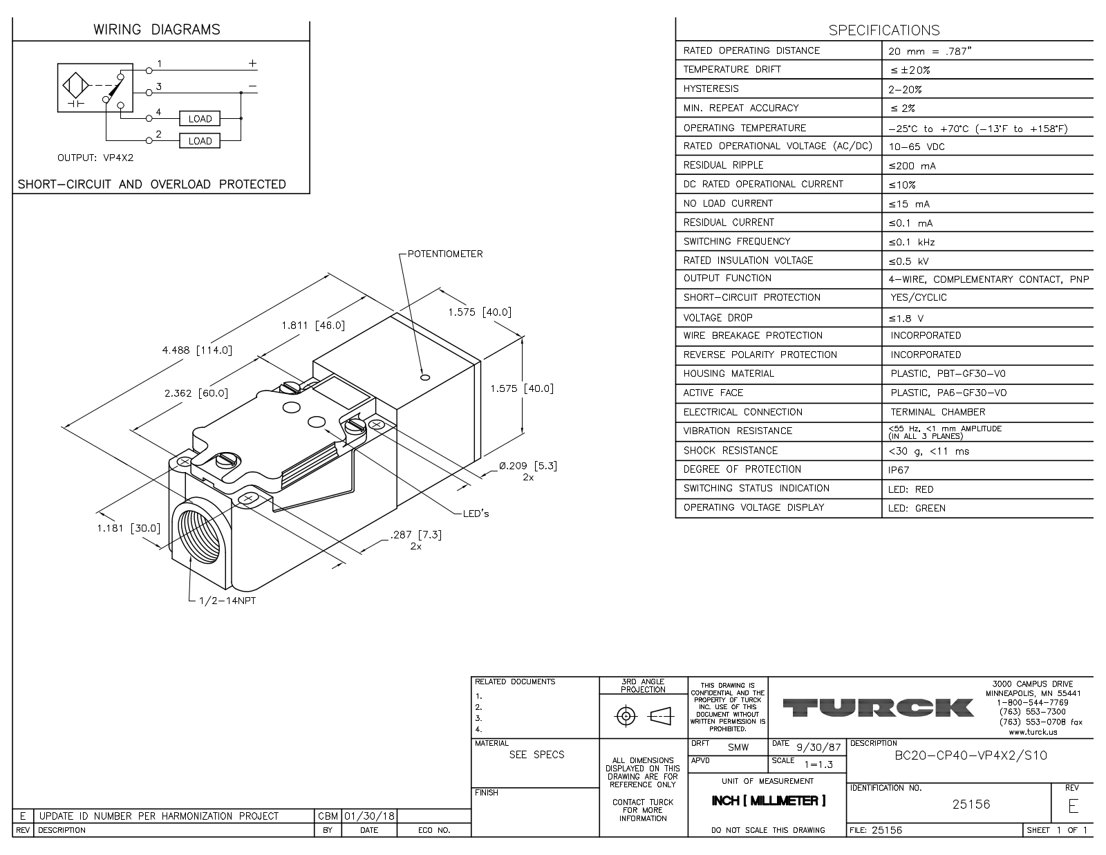 Turck BC20-CP40-VP4X2/S10 Data Sheet