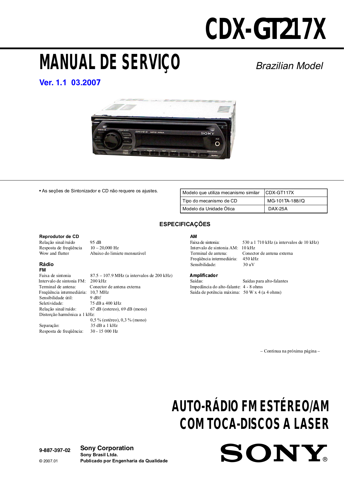 SONY CDX GT217X Service Manual Ver  1 1
