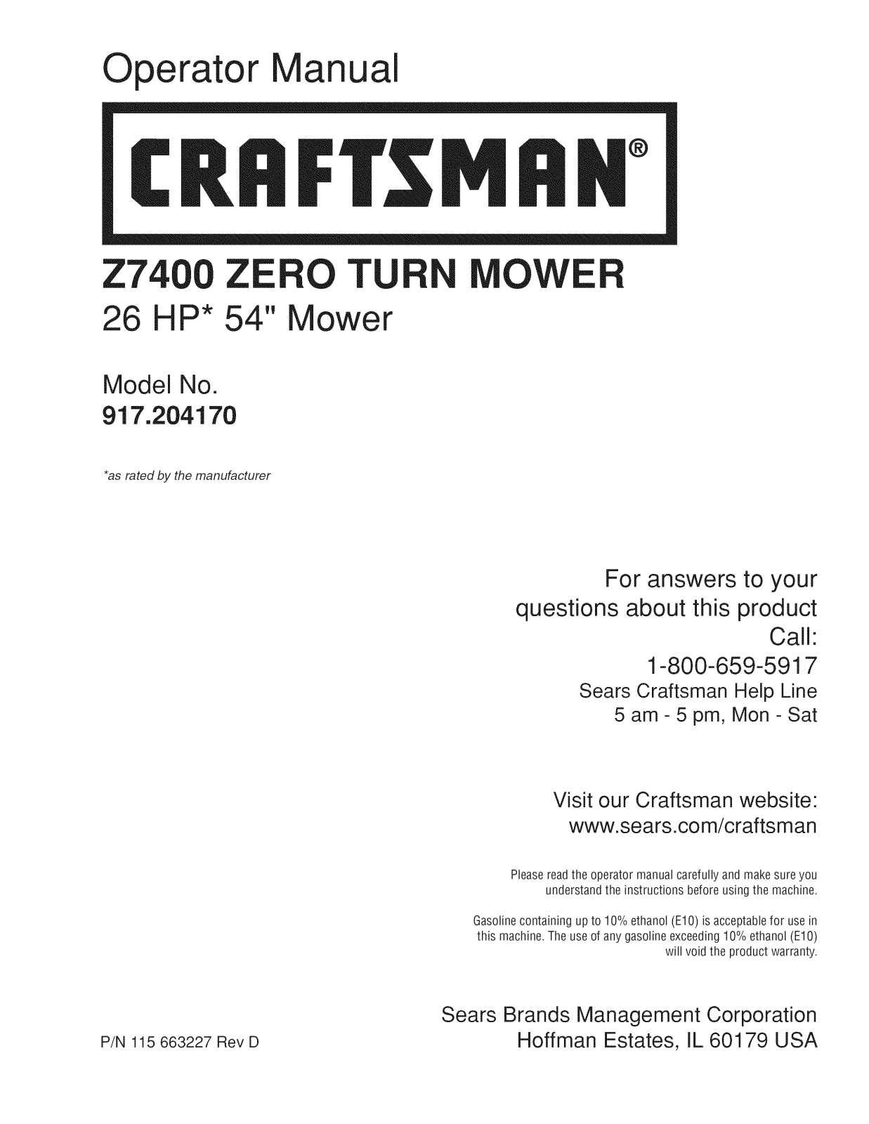 Craftsman 917204170 Owner’s Manual