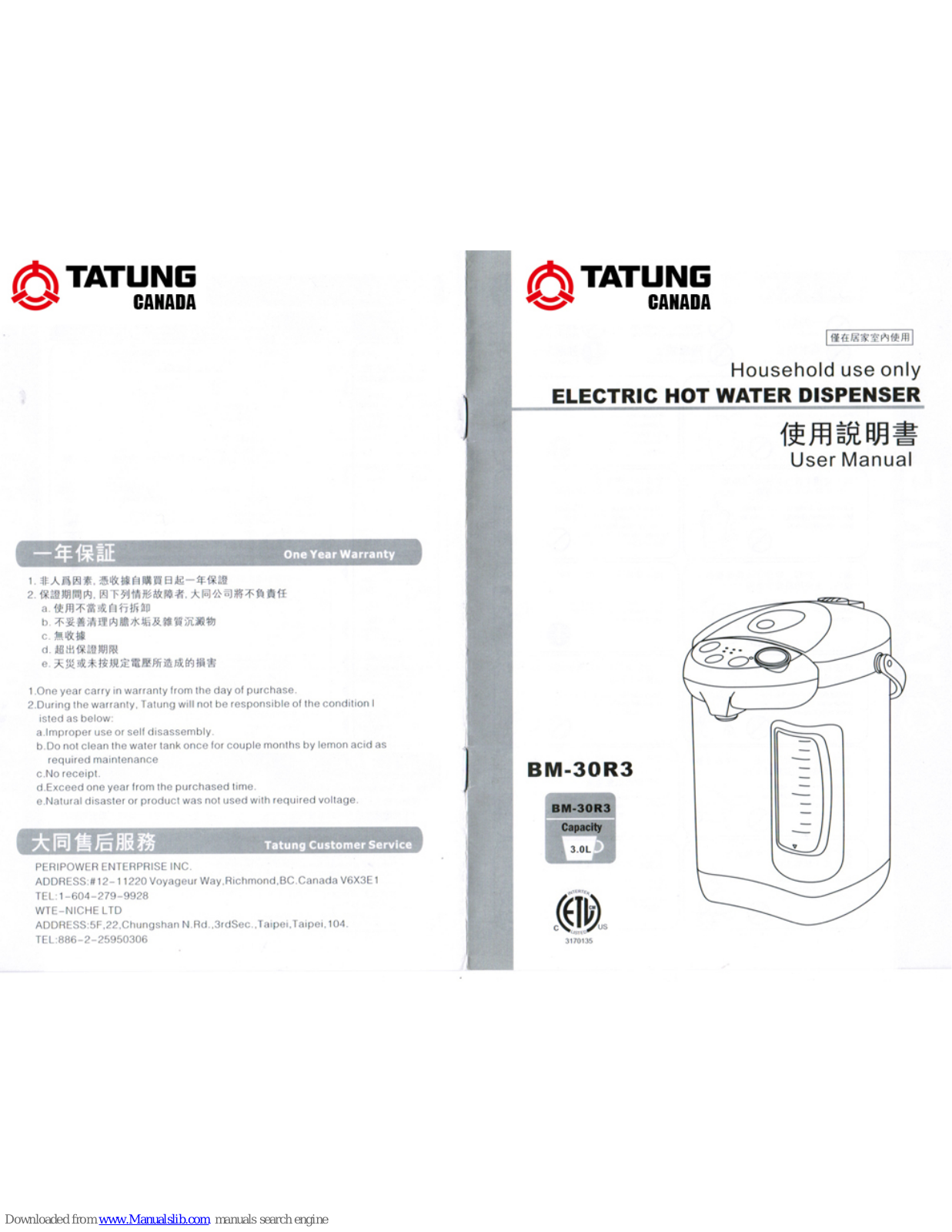 Tatung BM-30R3 User Manual