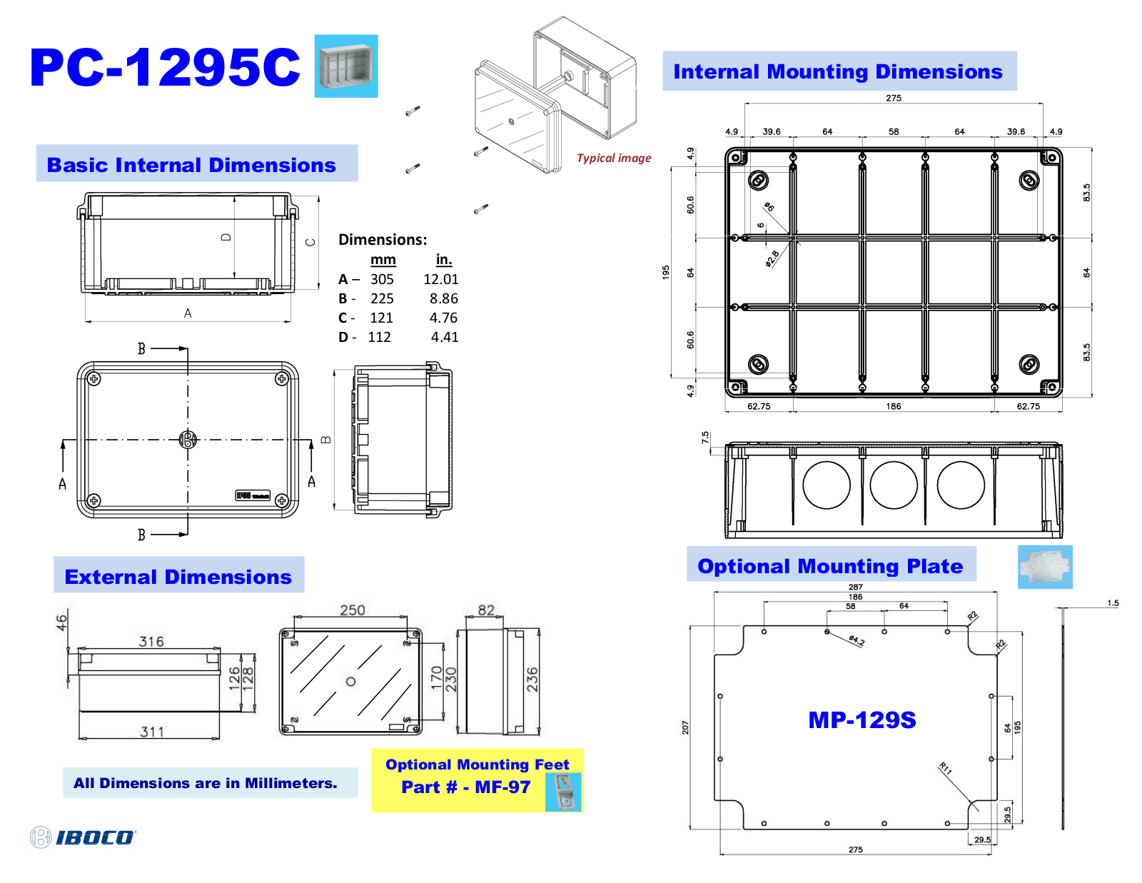 Iboco PC-1295C Dimensional Sheet