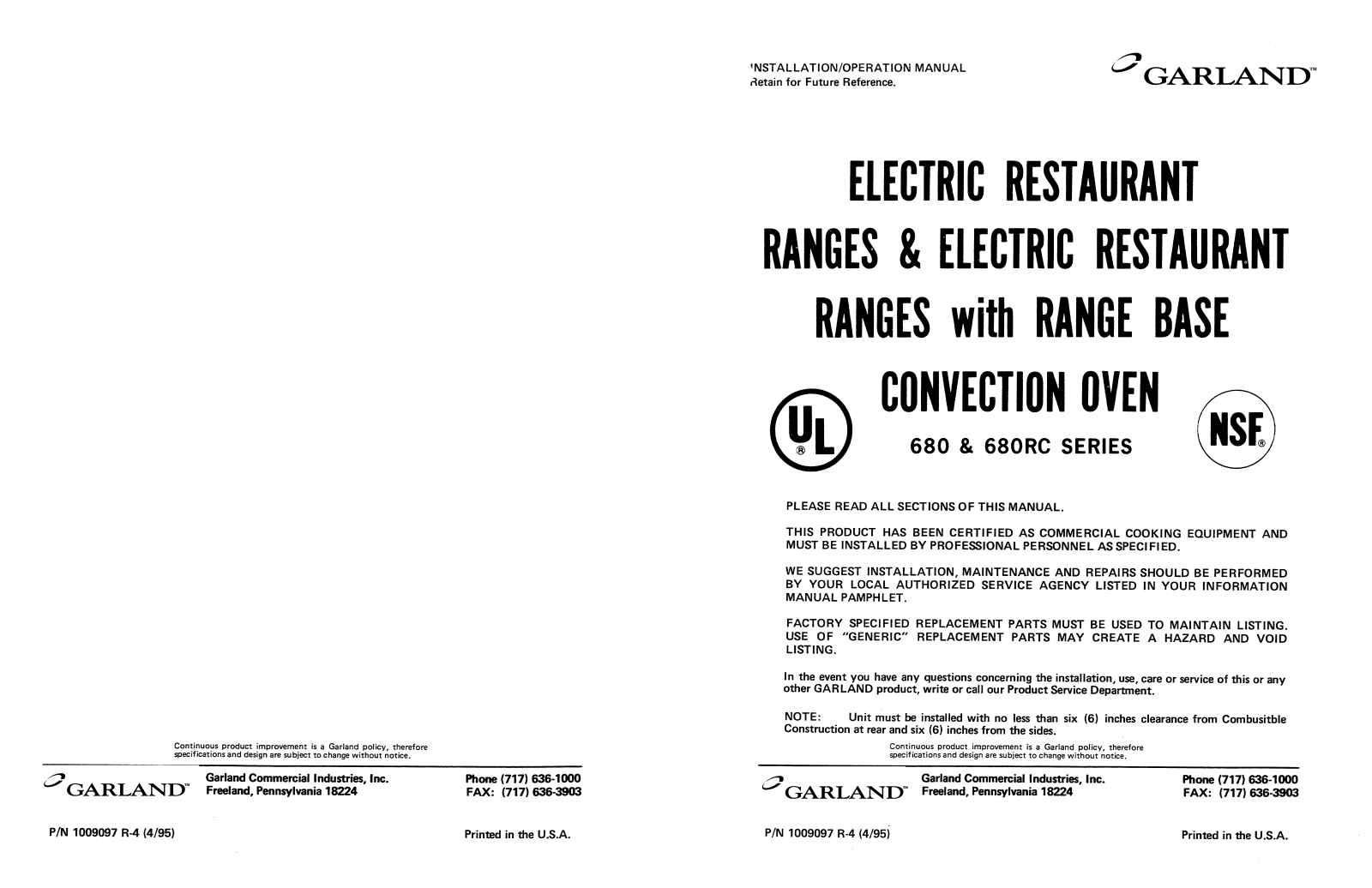 Garland 680RC, 680 User Manual