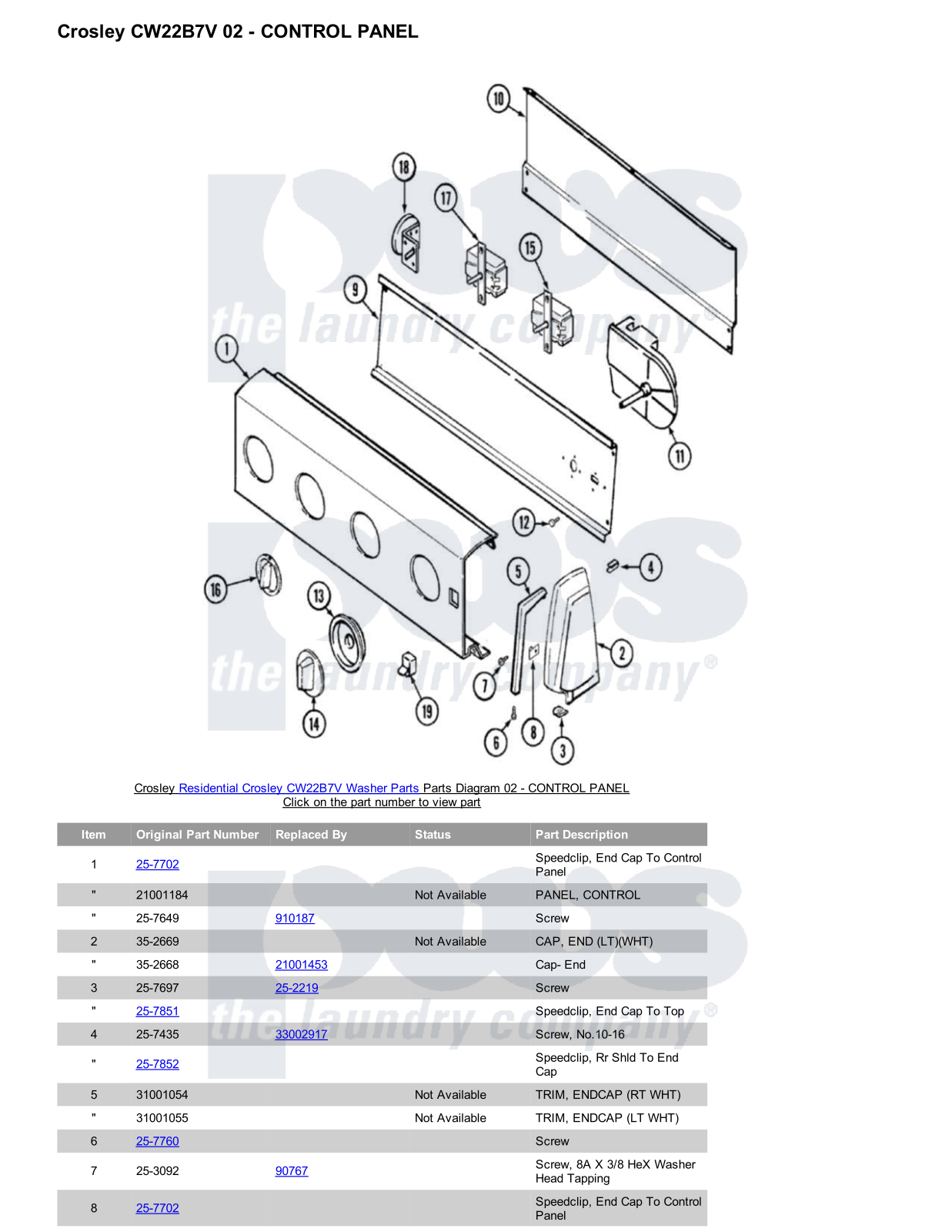 Crosley CW22B7V Parts Diagram