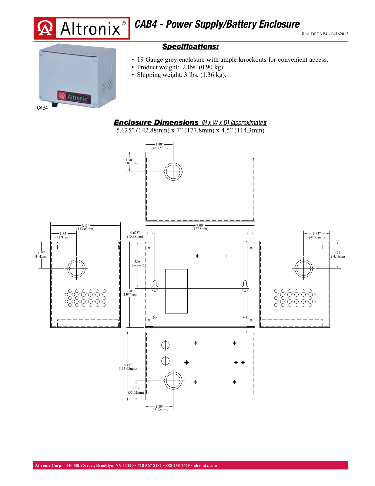 Altronix CAB4 Specsheet - ManualMachine.com