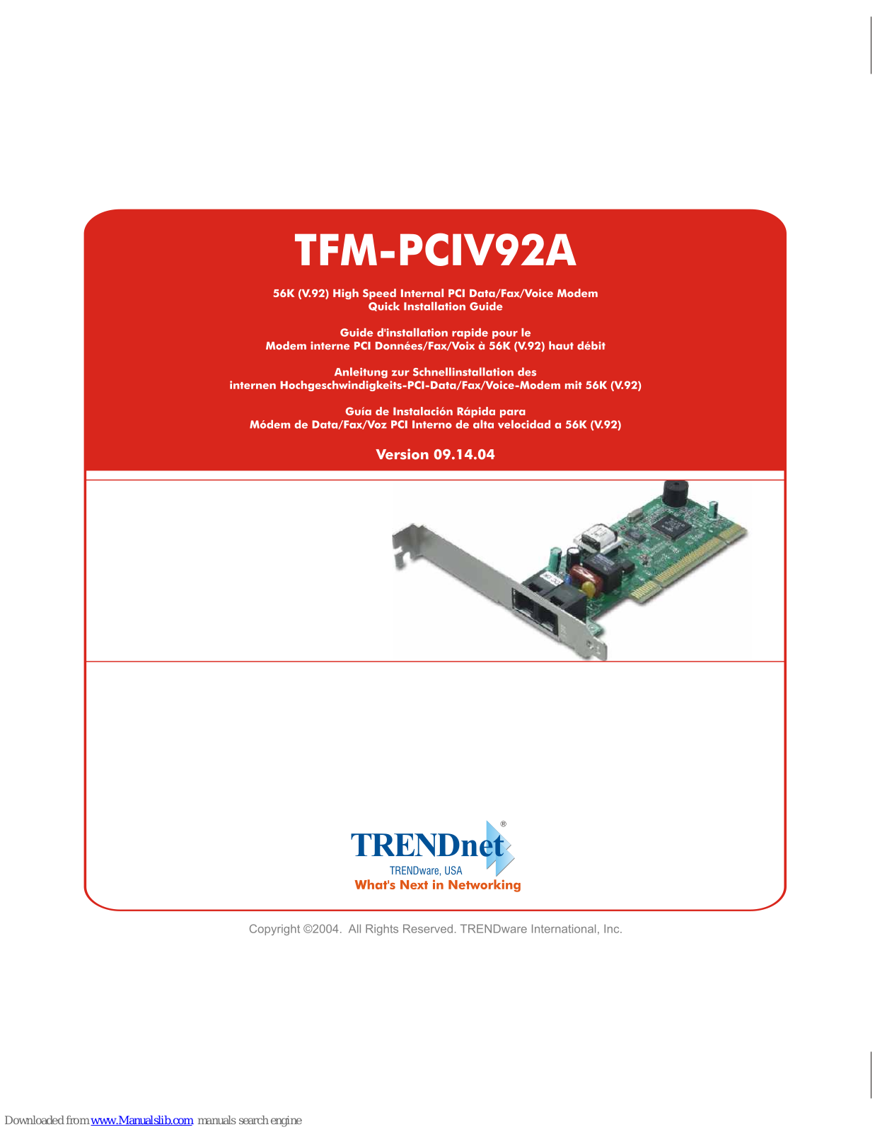 TRENDnet TFM-PCIV92A - QUICK Quick Installation Manual - ManualMachine.com