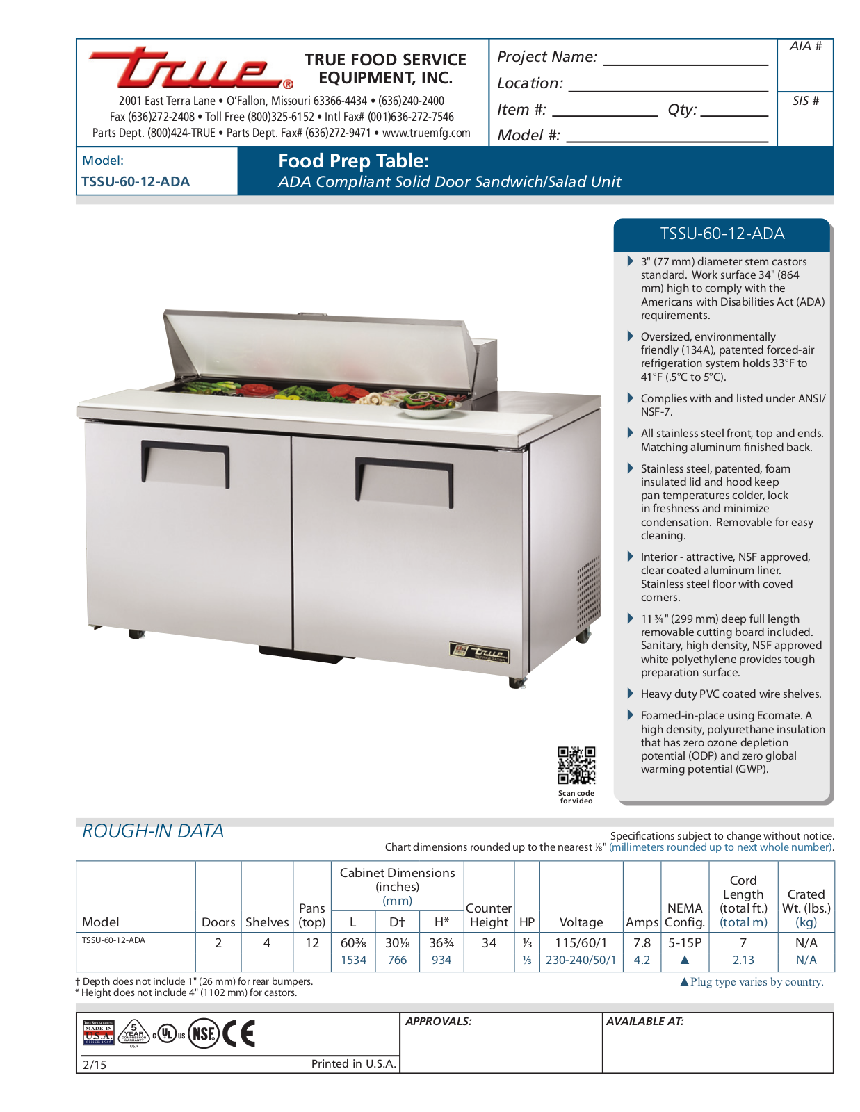 True TSSU-60-12-ADA User Manual