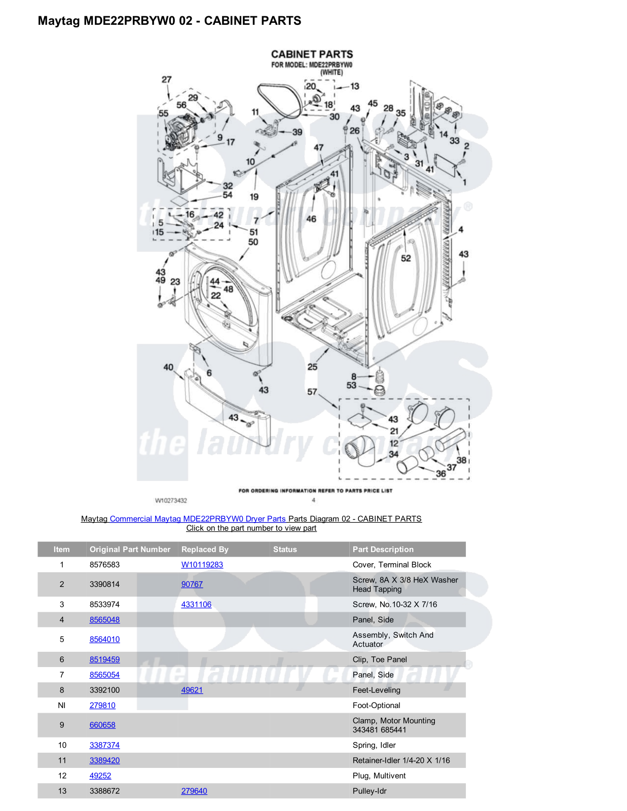 Maytag MDE22PRBYW0 Parts Diagram