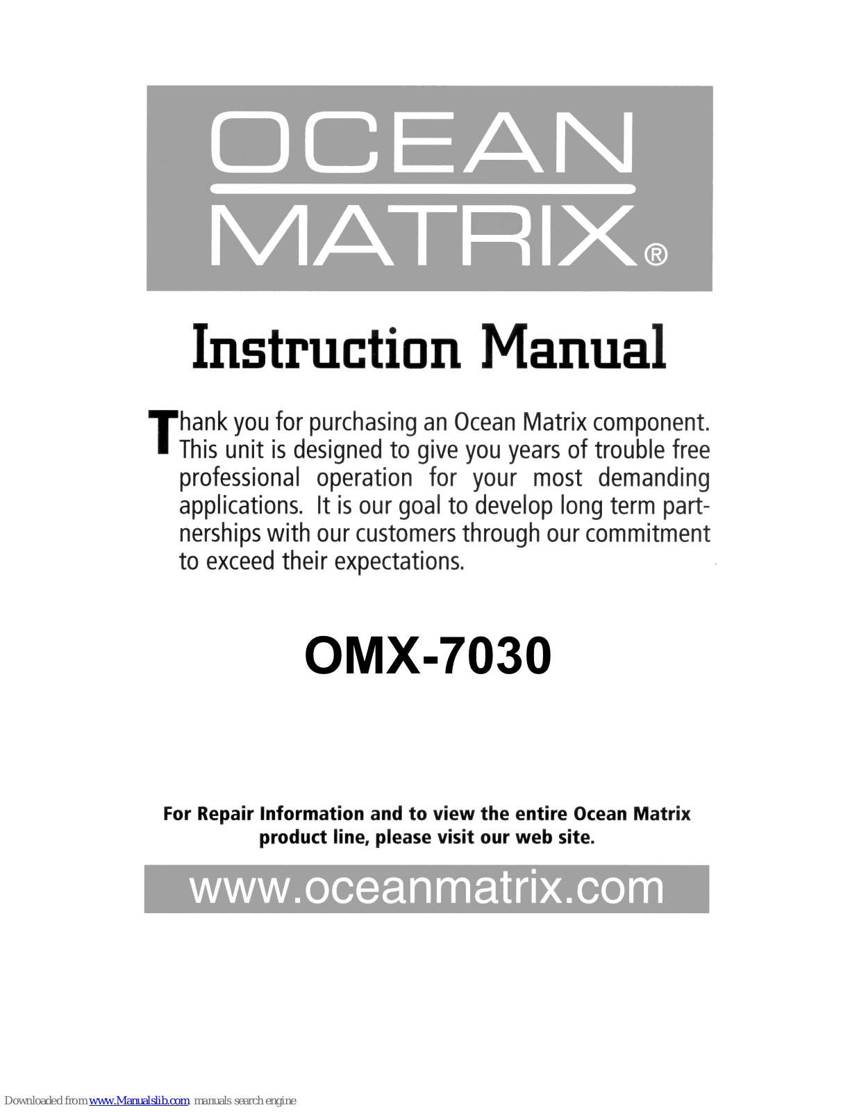 Ocean Matrix OMX-7030 Instruction Manual