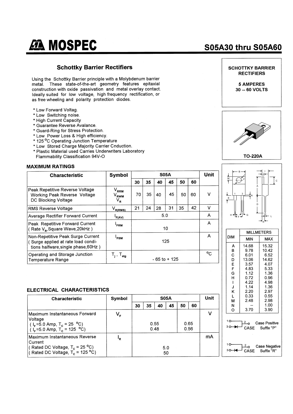 MOSPEC S05A30, S05A35, S05A40, S05A50, S05A60 Datasheet