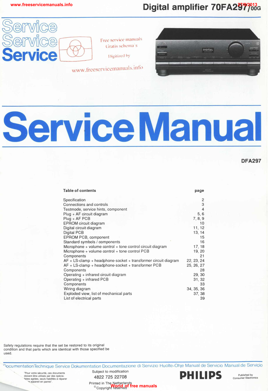 Philips 70fa297 Datasheet - ManualMachine.com