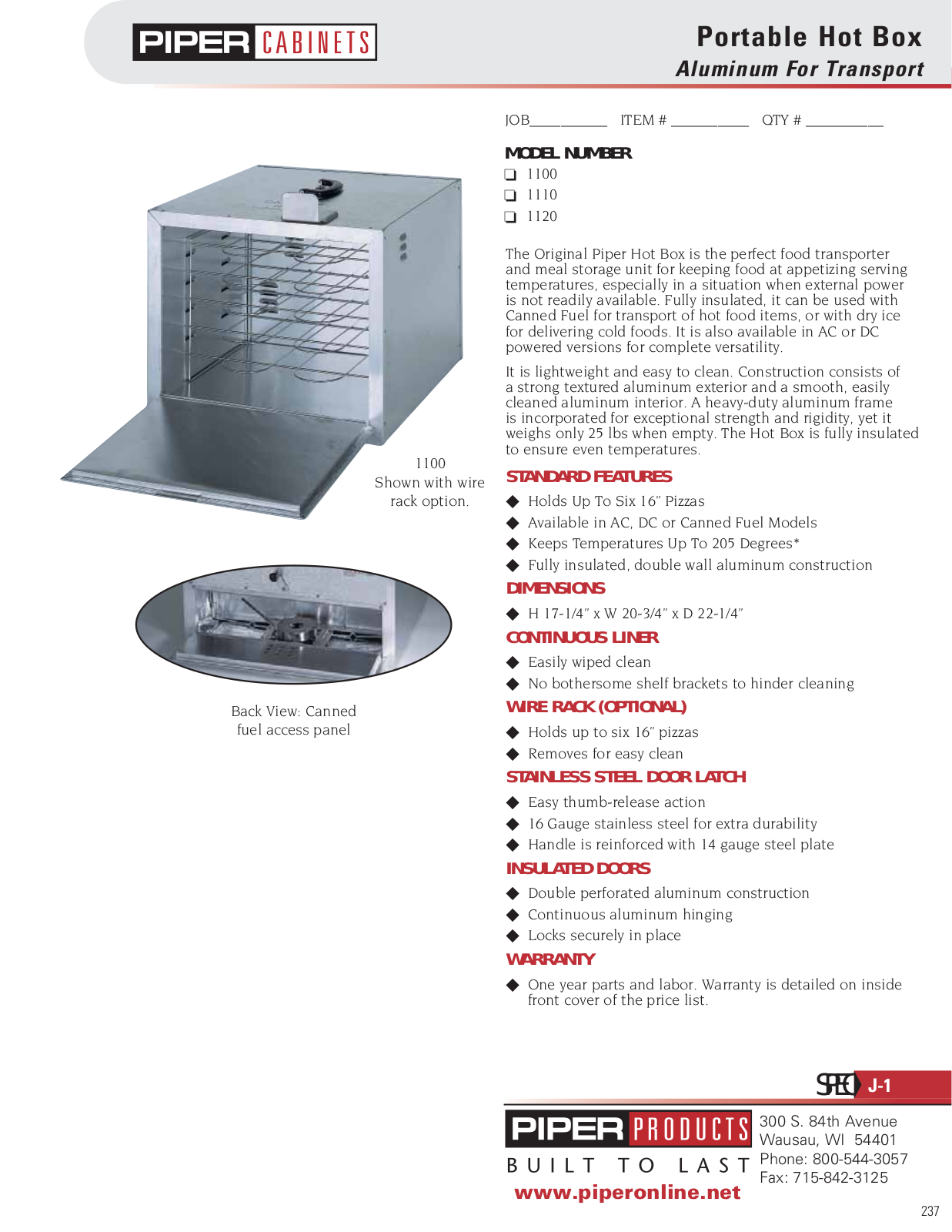 Imperial Commercial Cooking 1110 Specifications