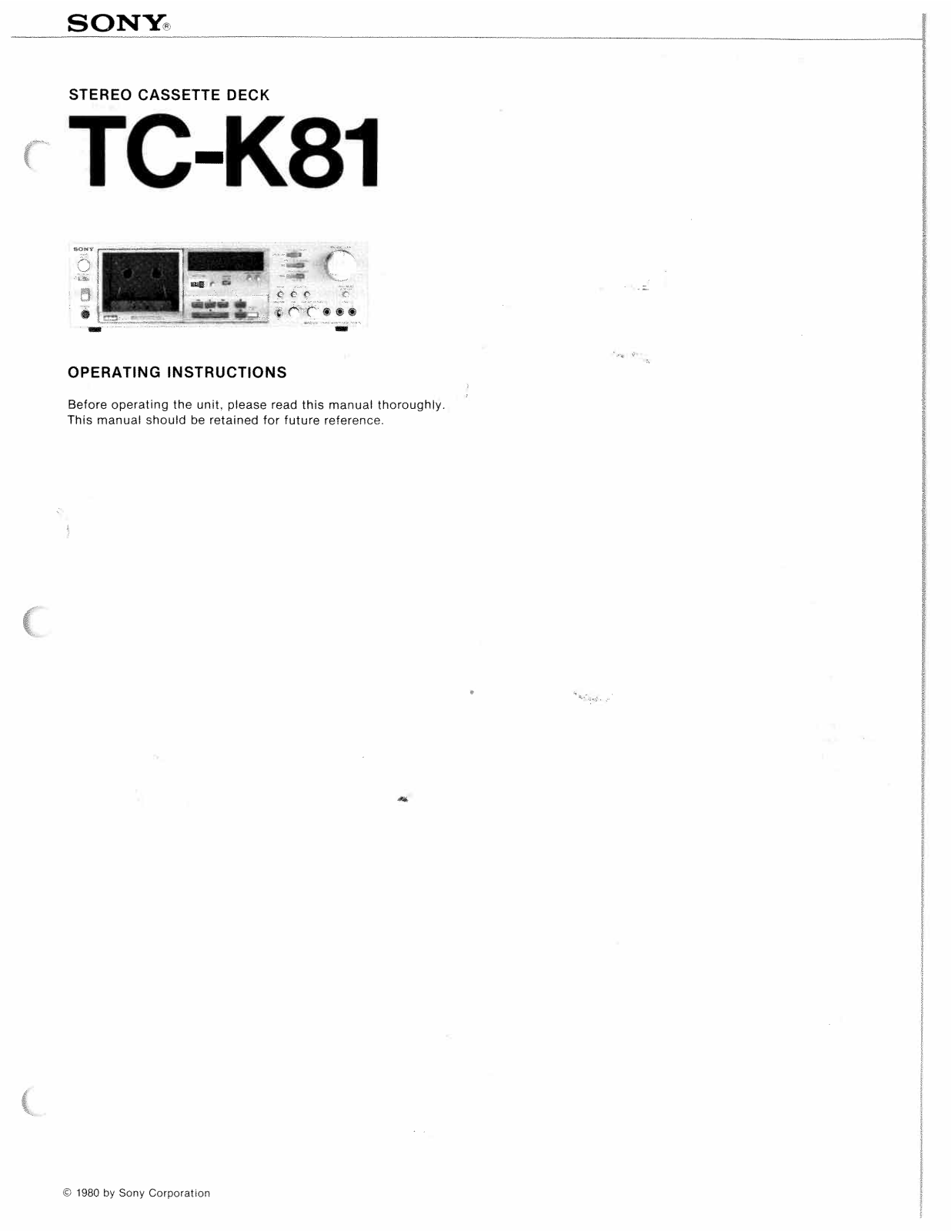 Sony TCK-81 Owners manual