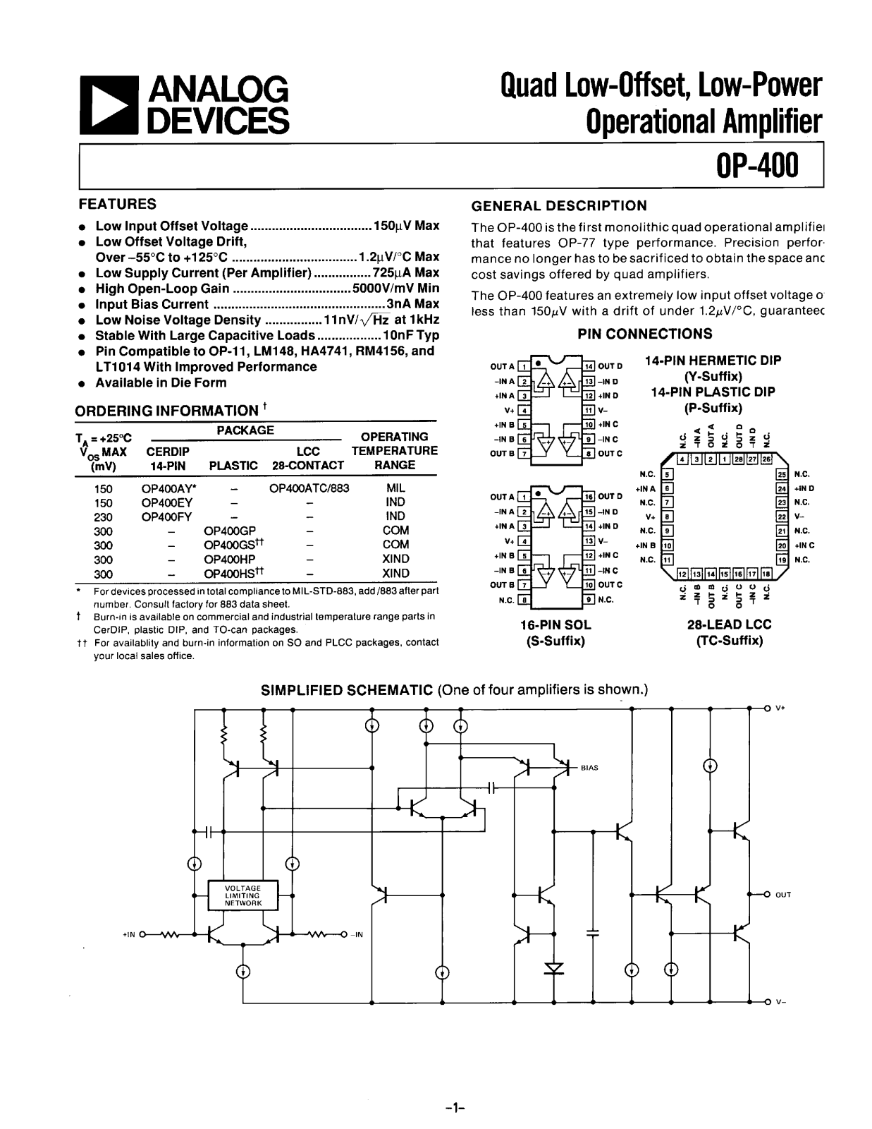 Analog Devices OP400 Datasheet