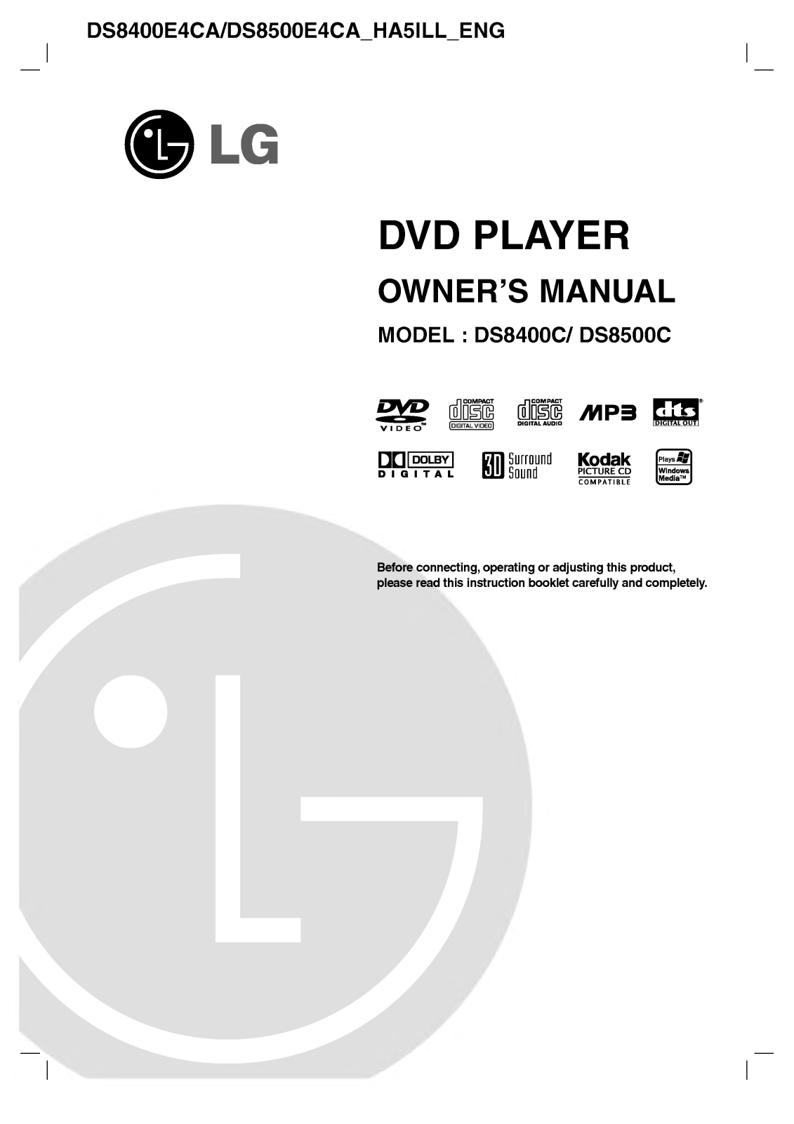 Lg DS8500C, DS8400C Owners Manual