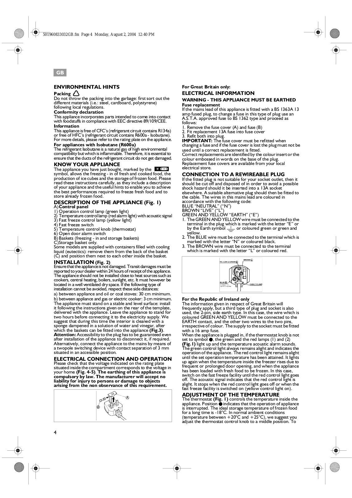 Whirlpool IGU 138-5 INSTRUCTION FOR USE