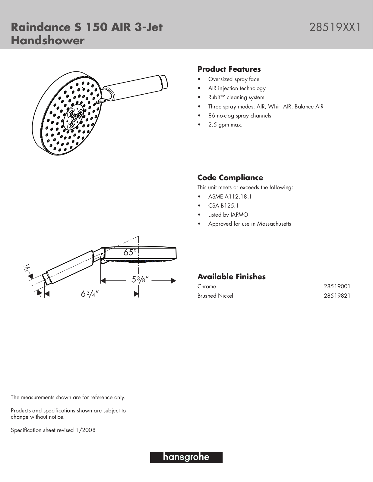 Hans Grohe 28519XX1 User Manual