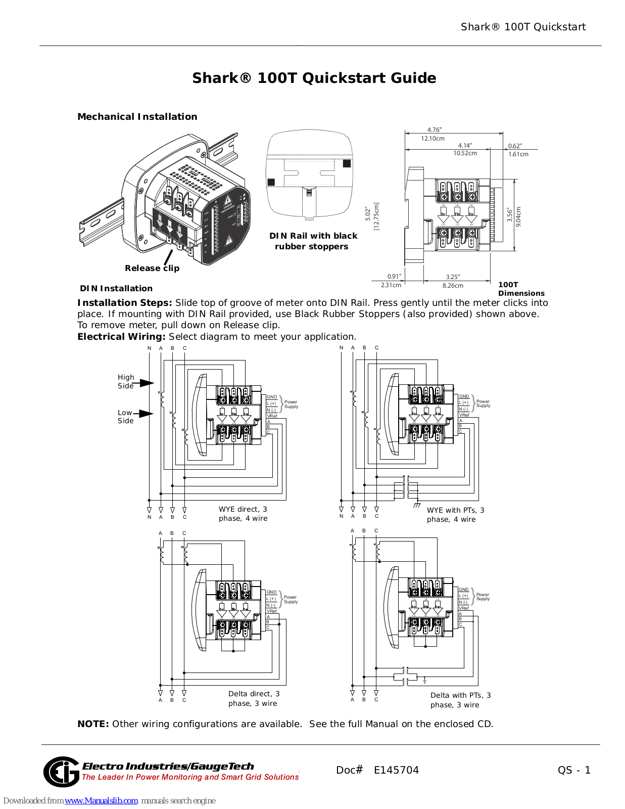 Electro Industries/GaugeTech Shark 100T Quick Start Manual