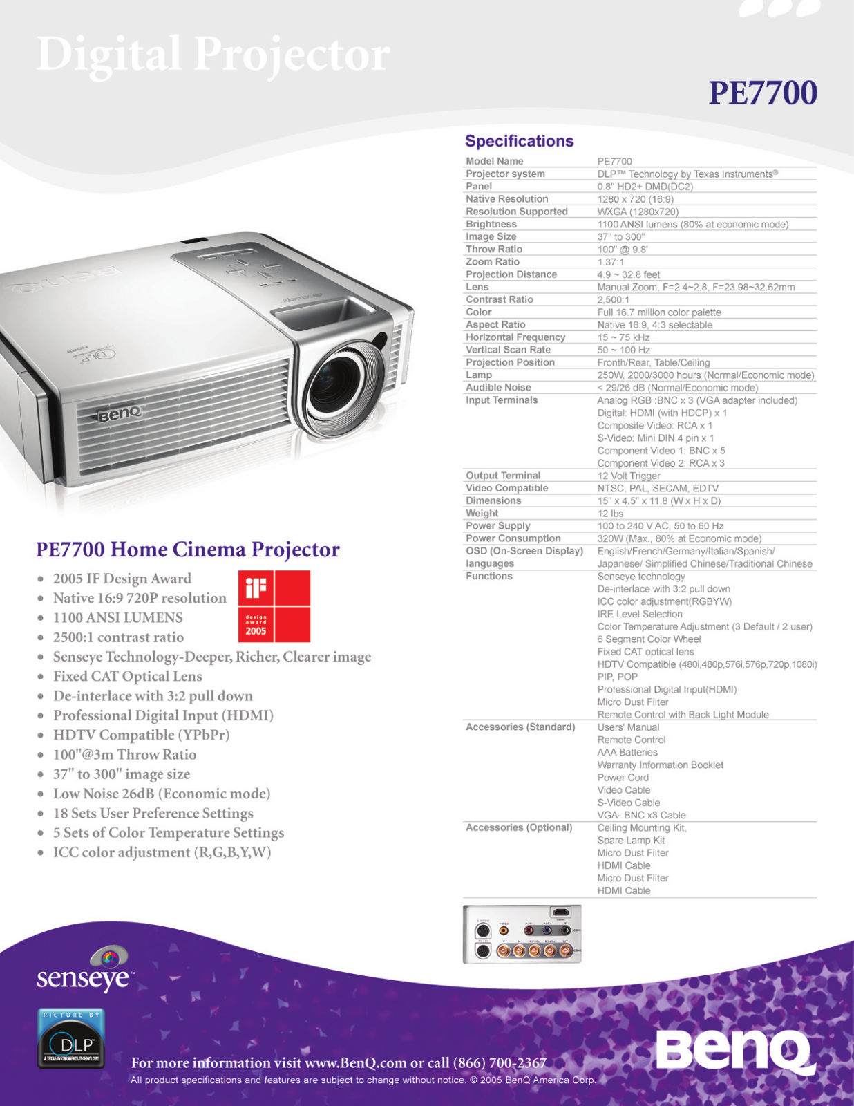 BenQ PE7700 Product Sheet